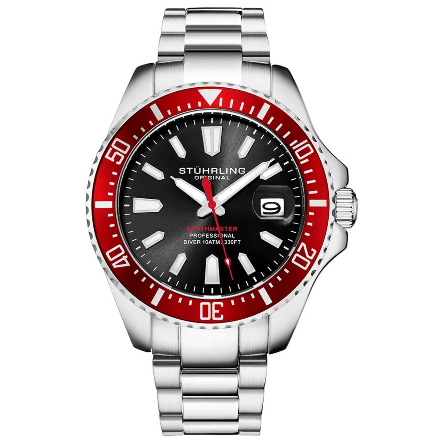 Front view of Stuhrling Aquadiver Men's Quartz Watch M16297
