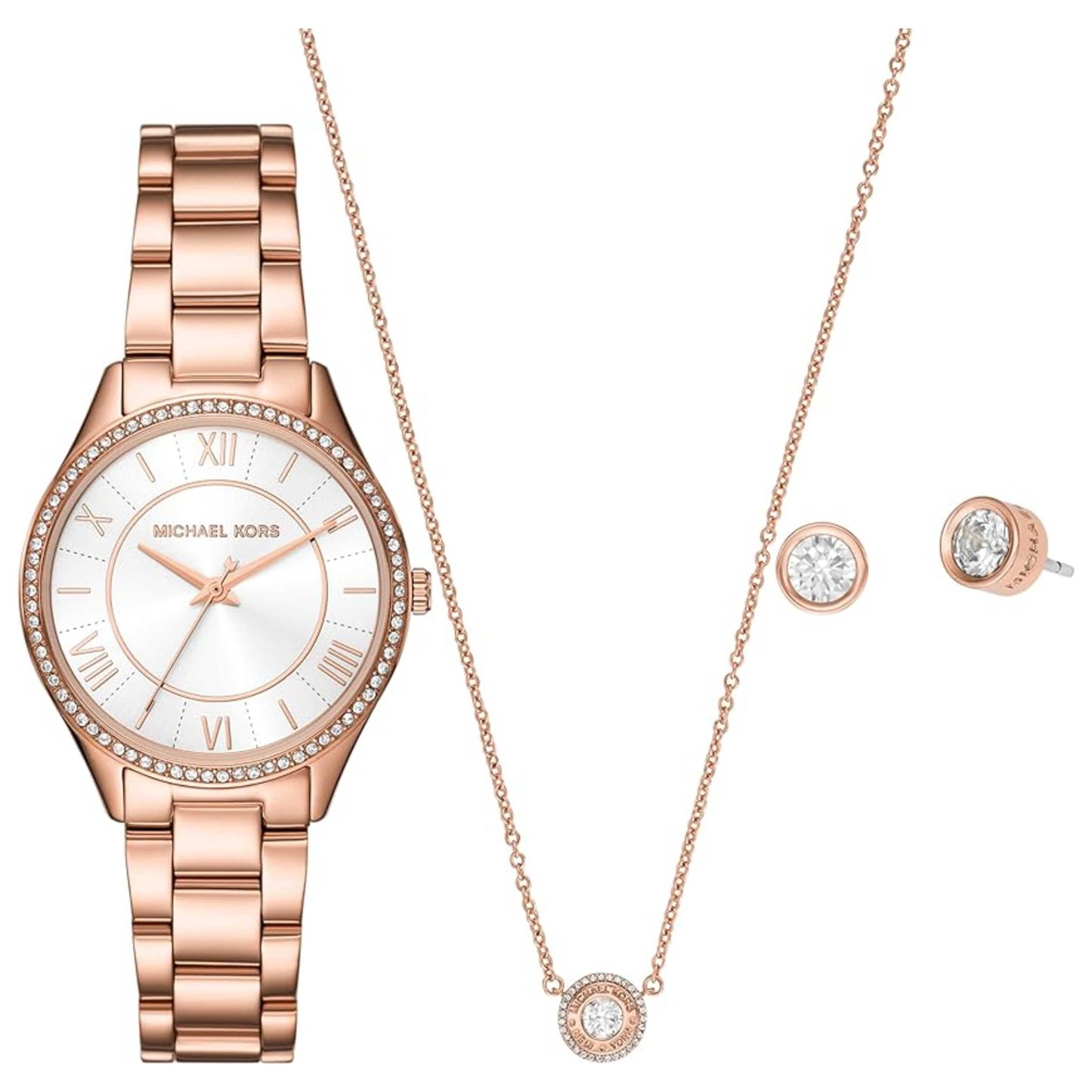 Front view of Michael Kors Mini Lauren Women's Quartz Watch MK4850SET
