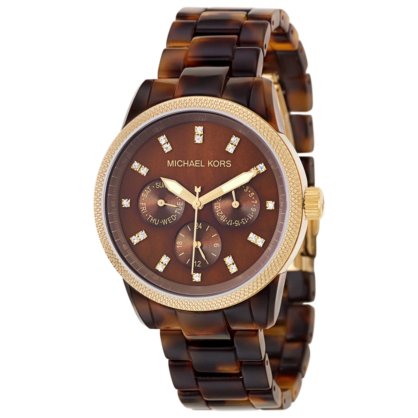 Front view of Michael Kors Tortoise Jet Set Women's Japanese Quartz (Battery-Powered) Watch MK5038