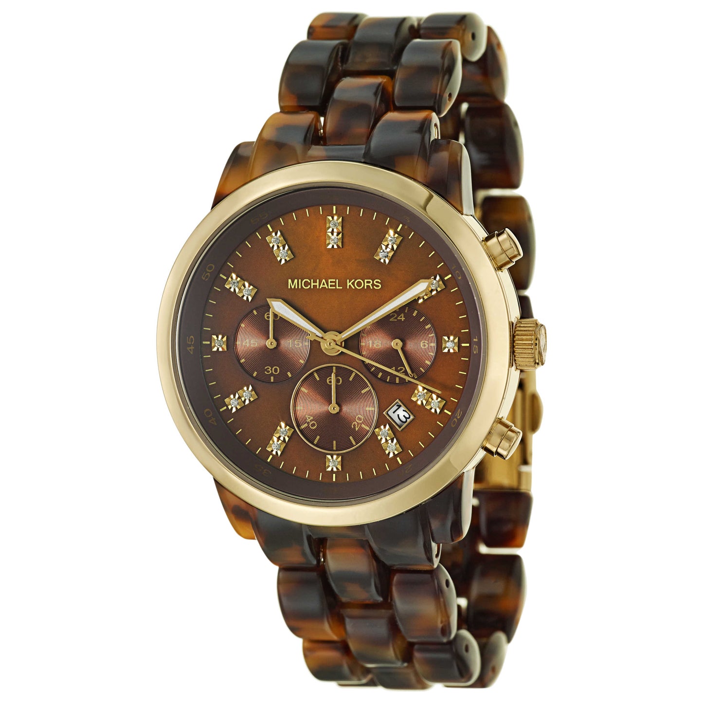 Front view of Michael Kors Tortoise Jet Set Women's Japanese Quartz (Battery-Powered) Watch MK5216