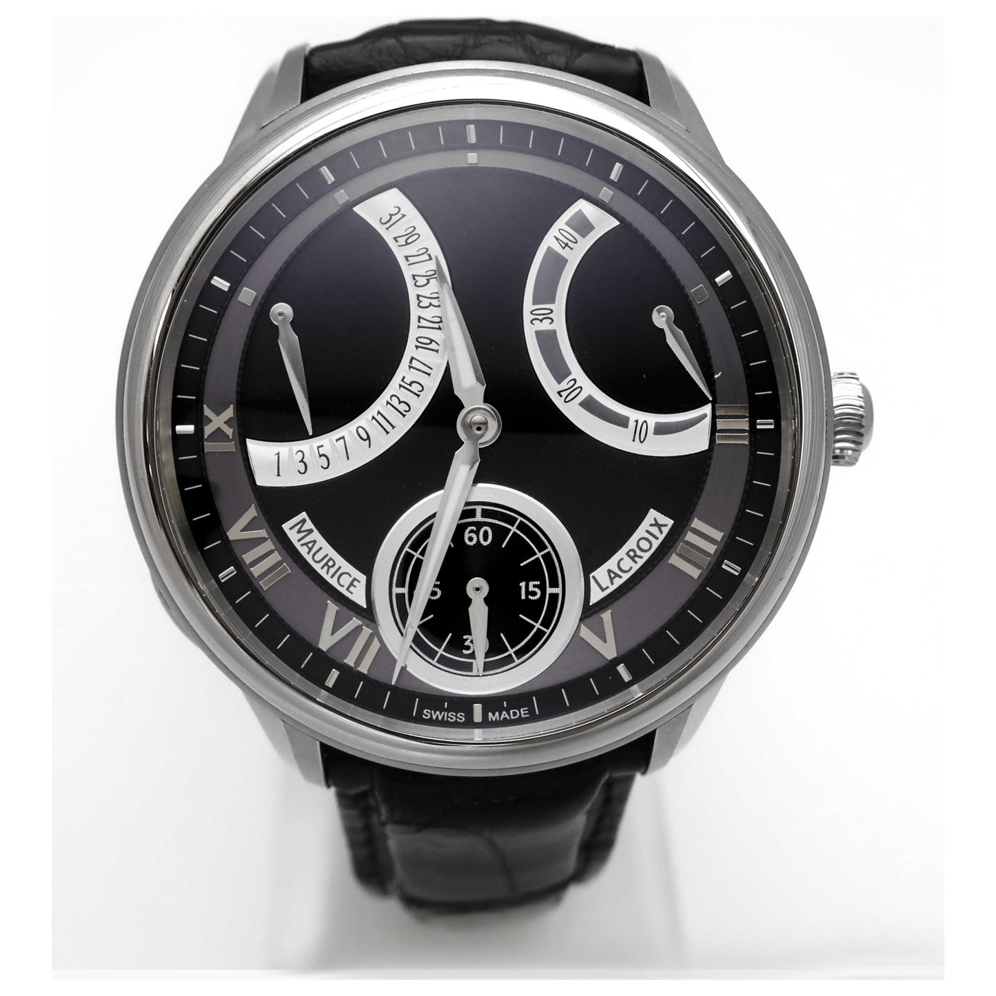 Front view of Maurice Lacroix Masterpiece Men's Manual-Wind Watch MP7268-SS001-310-SD