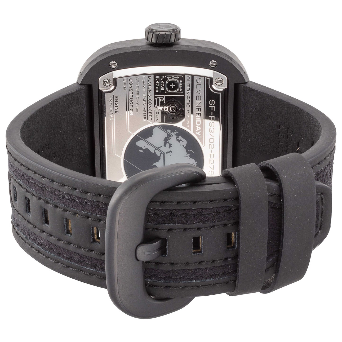 Back view of Sevenfriday Jade Carbon Men's Automatic Watch PS3-01
