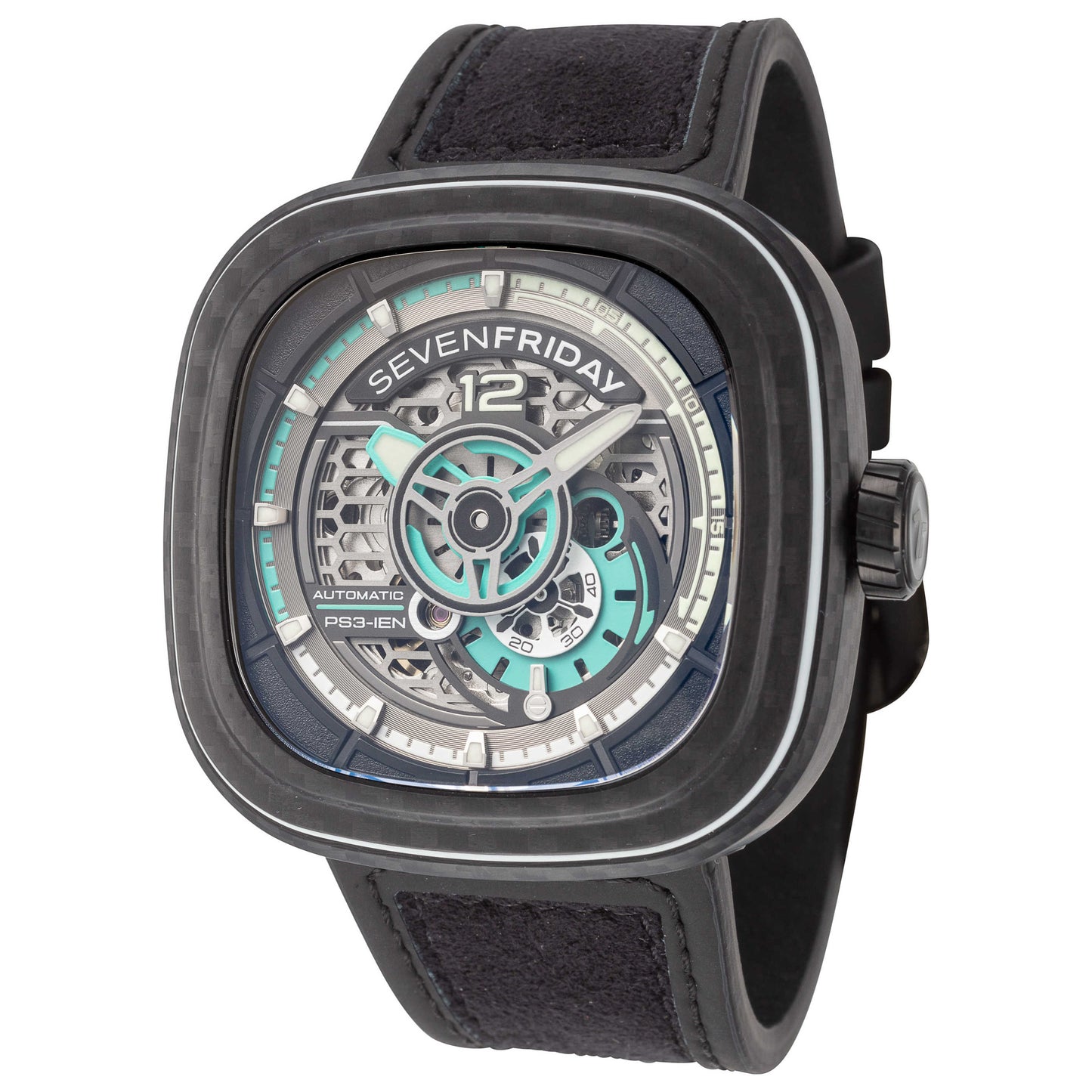 Front view of Sevenfriday Jade Carbon Men's Automatic Watch PS3-01