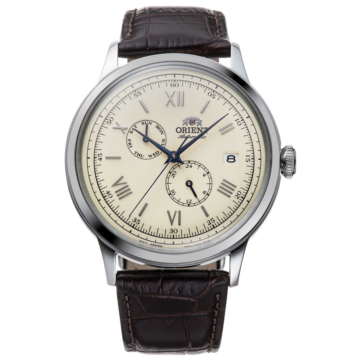 Front view of Orient Bambino V8 Men's Automatic Watch RA-AK0702Y10B
