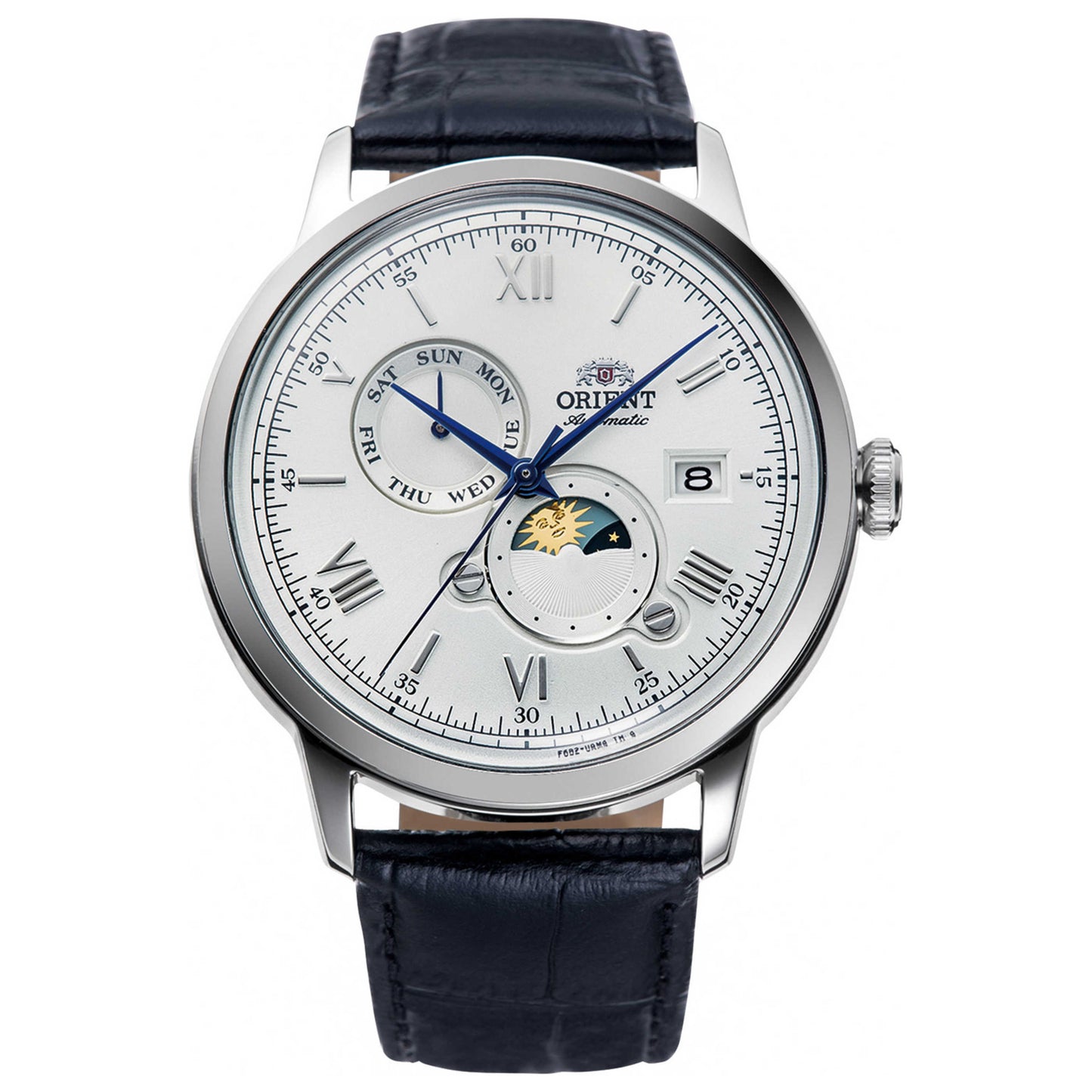 Front view of Orient Classic Bambino Sun & Moon Men's Automatic Watch RA-AK0802S