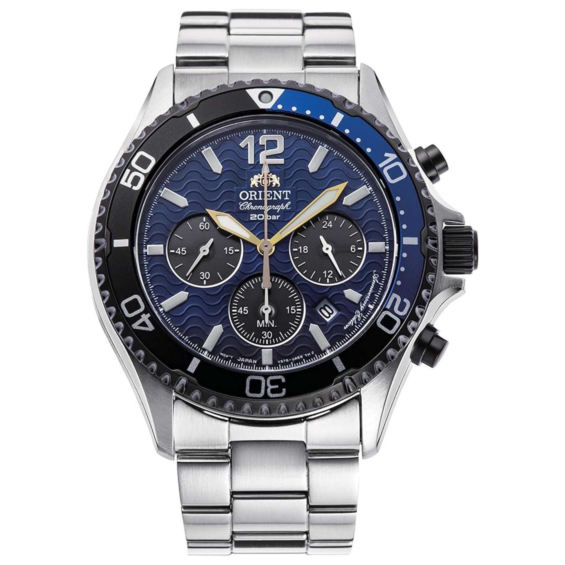 Front view of Orient Mako Men's Solar Watch RA-TX0208L10B