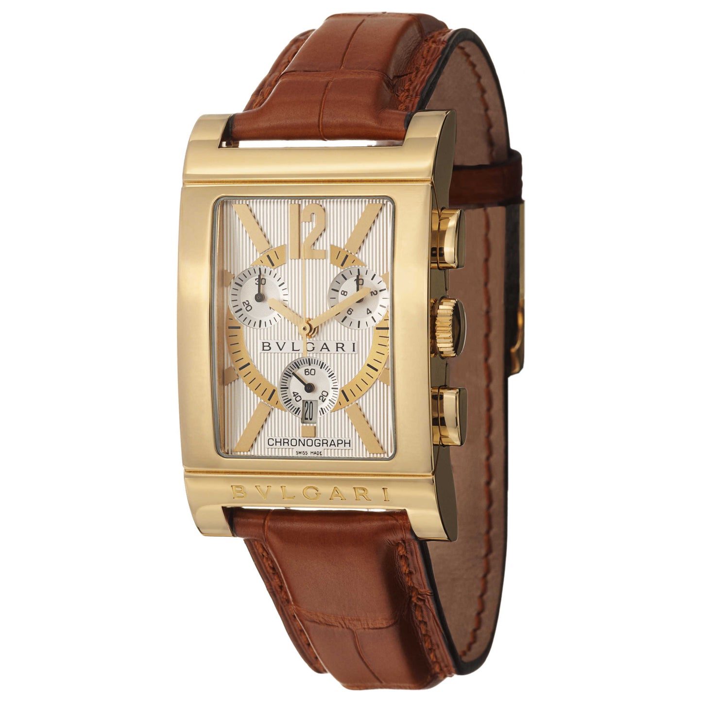 Front view of Bulgari Rettangolo Men's Swiss Quartz (Battery-Powered) Watch RTC49C6LGLD