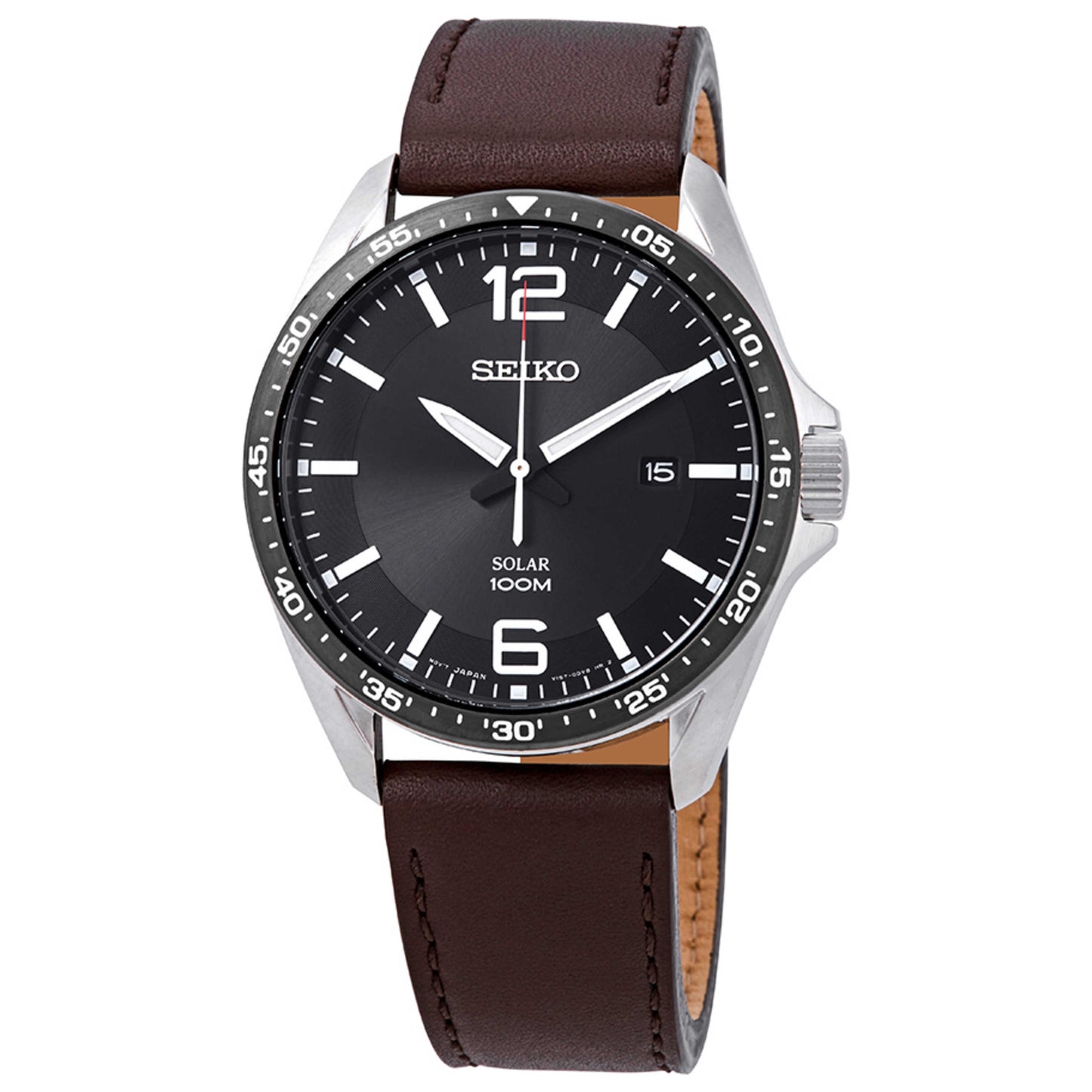 Front view of Seiko Men's Solar Powered Quartz Eco-Drive Watch SNE487