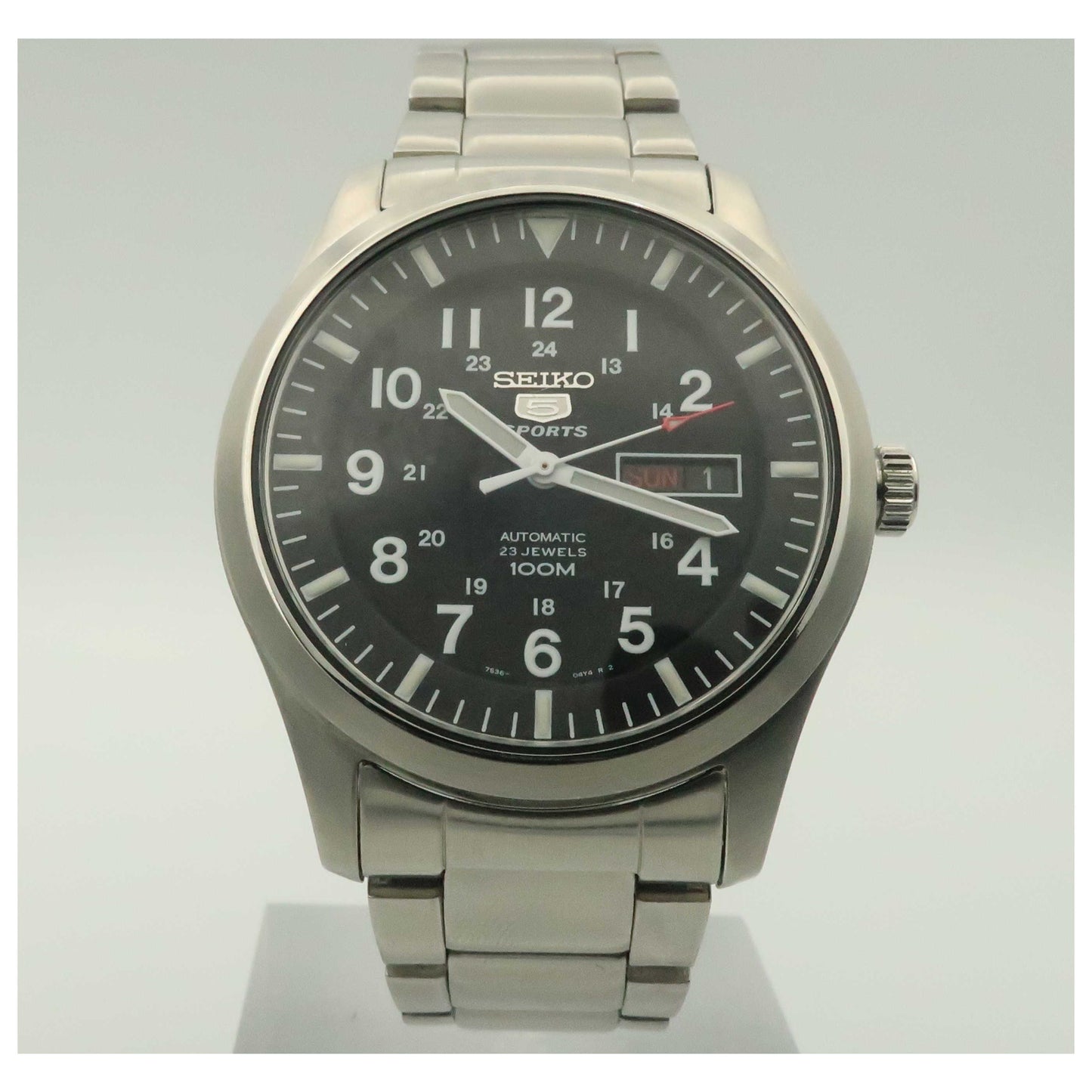 Front view of Seiko 5 Sports Automatic Men's Malaysian Mechanical Automatic (Self-Winding) Watch SNZG13-PO
