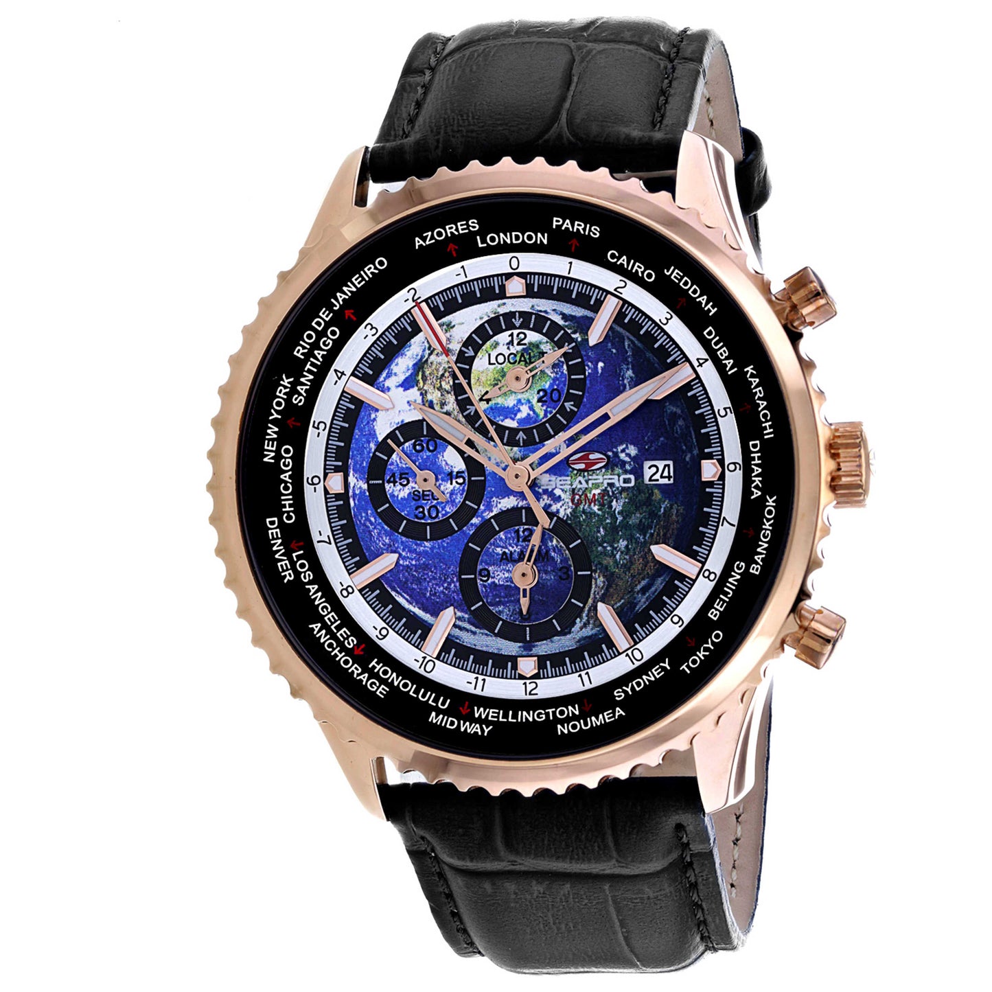 Front view of Seapro Meridian World Timer GMT Men's Quartz Watch SP7134