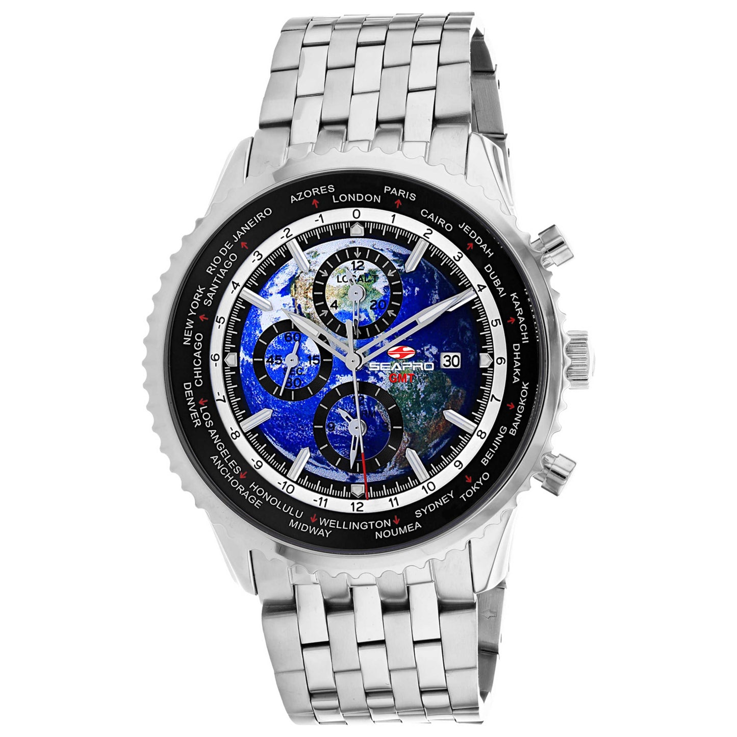 Front view of Seapro Meridian World Timer GMT Men's Quartz Watch SP7320