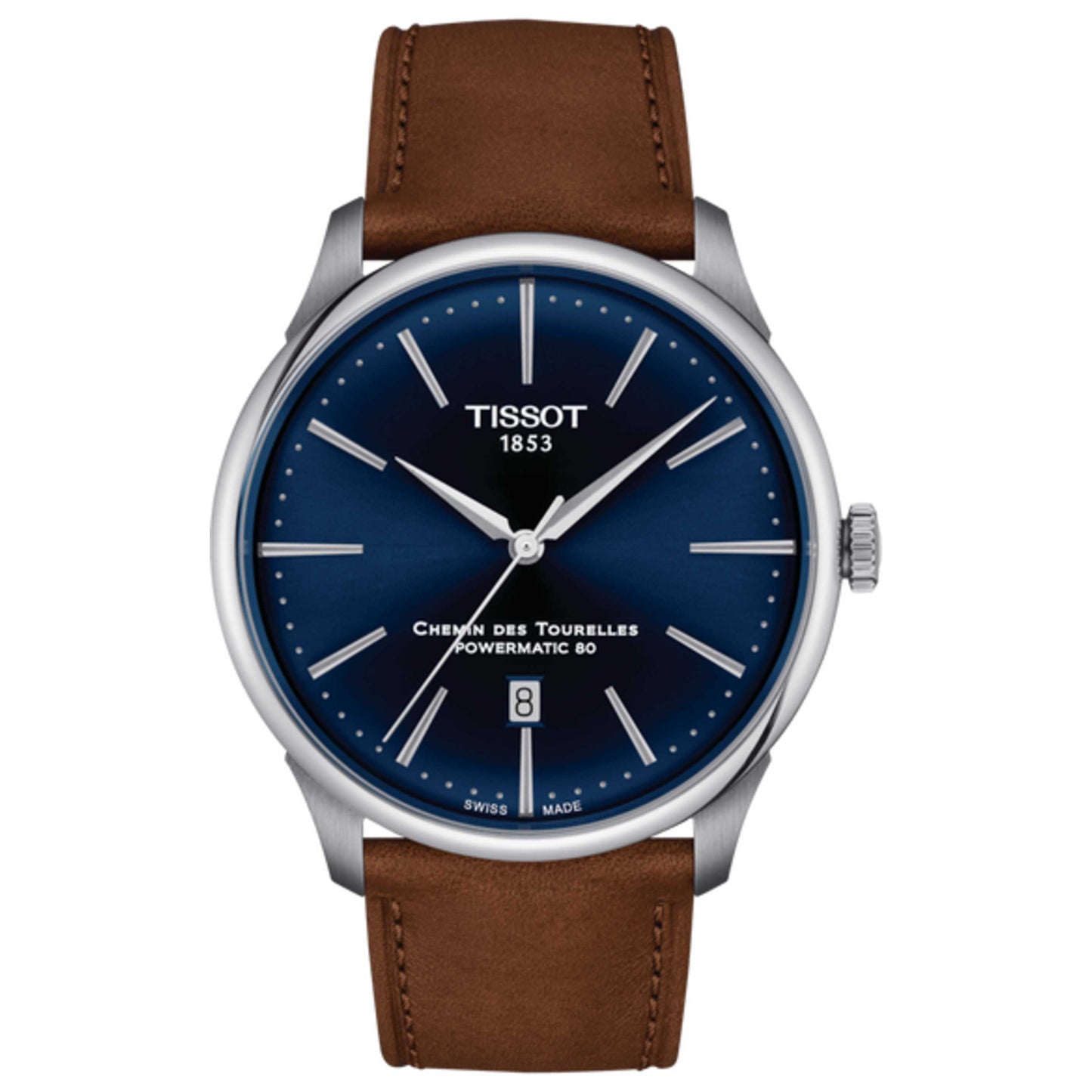 Front view of Tissot Chemin des Tourelles Men's Automatic Watch T1398071604100