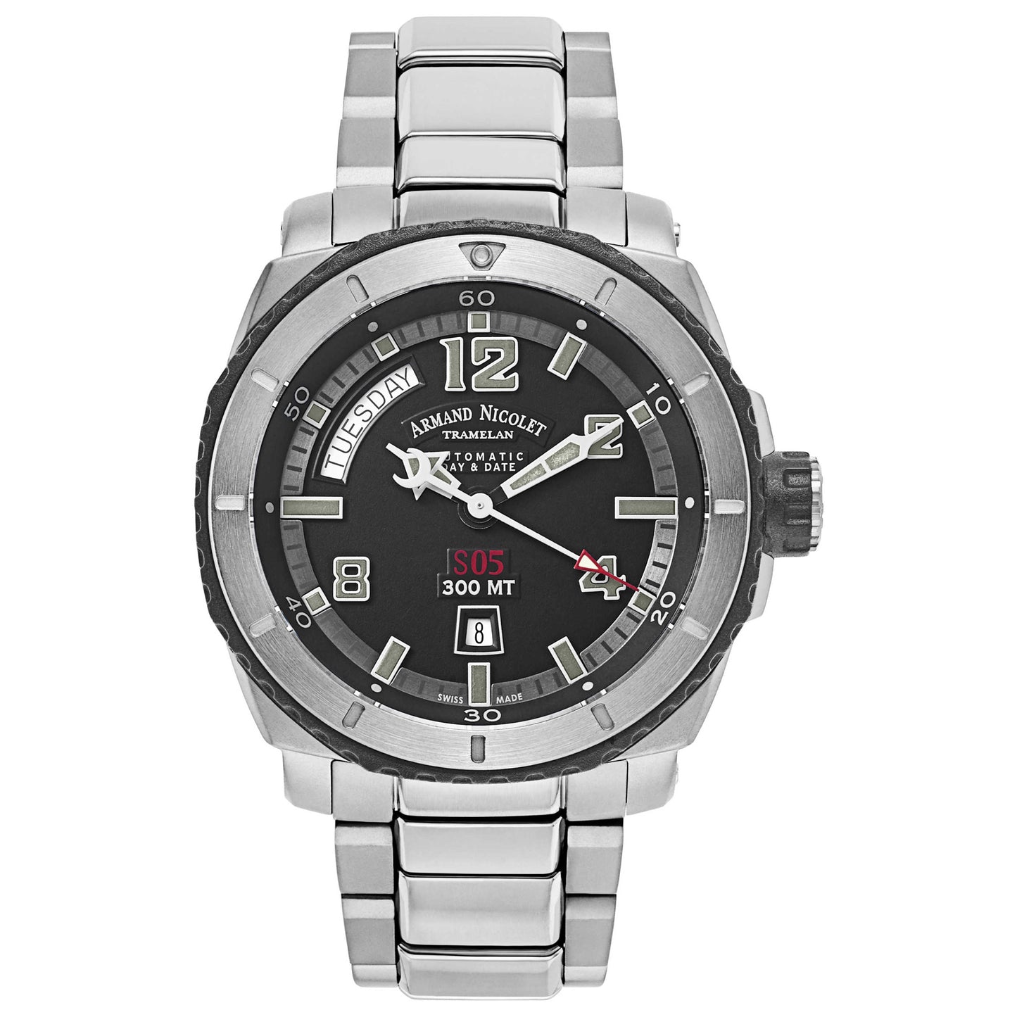 Front view of Armand Nicolet S05 Men's Automatic Watch T610AGN-GR-MT612