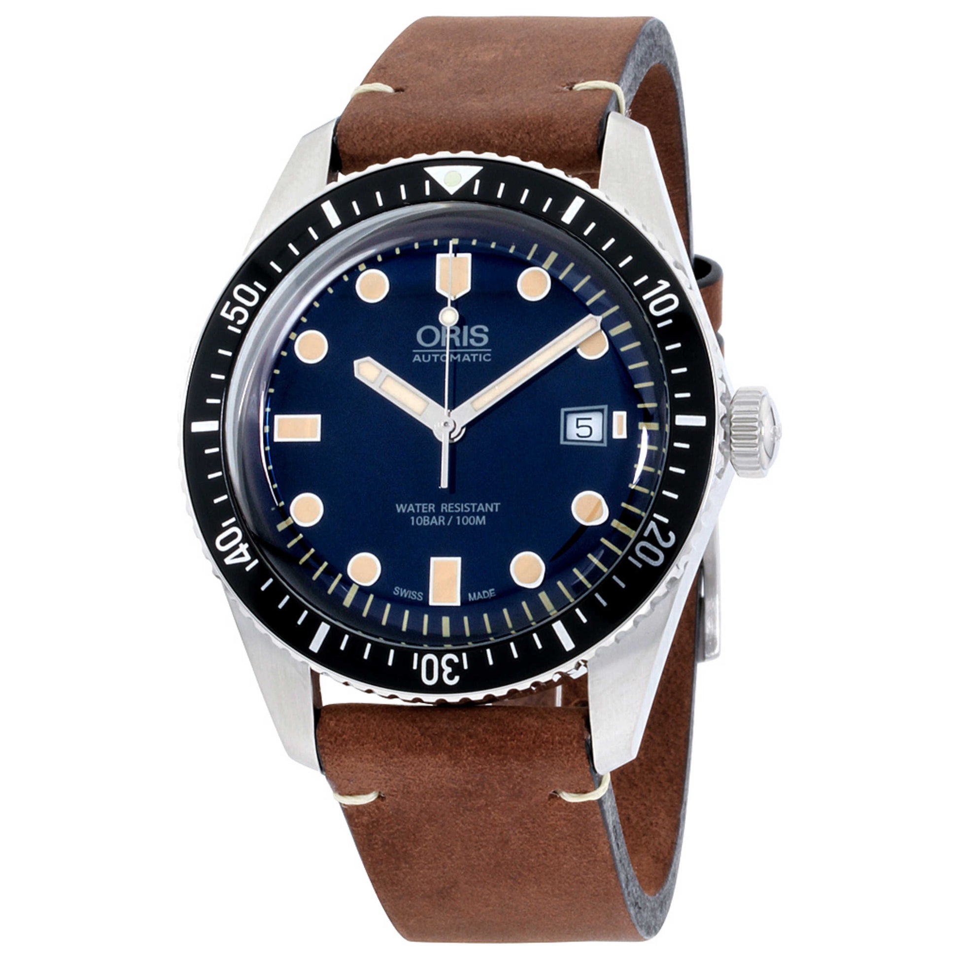 Front view of Oris Divers Sixty-Five Men's Automatic Watch 01-733-7720-4055-LS-DRKBRN
