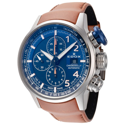 Front view of Edox Chronorally Men's Automatic Watch 01129-TBUCBR-BUBR
