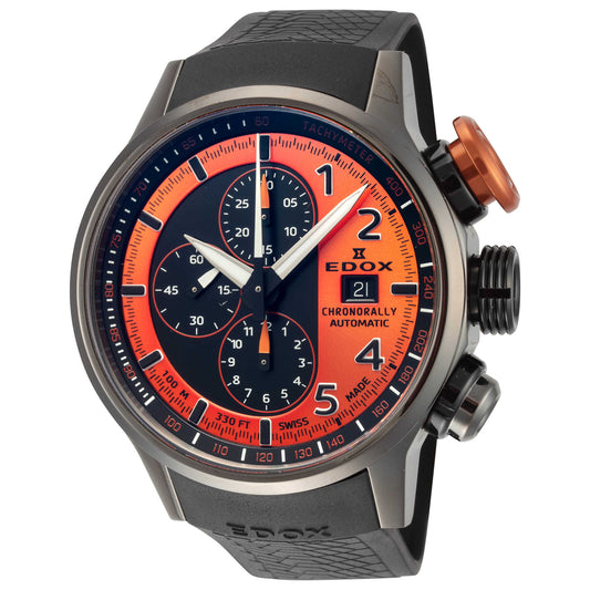 Front view of Edox Chronorally Men's Automatic Watch 01129-TNGOCA-ONB