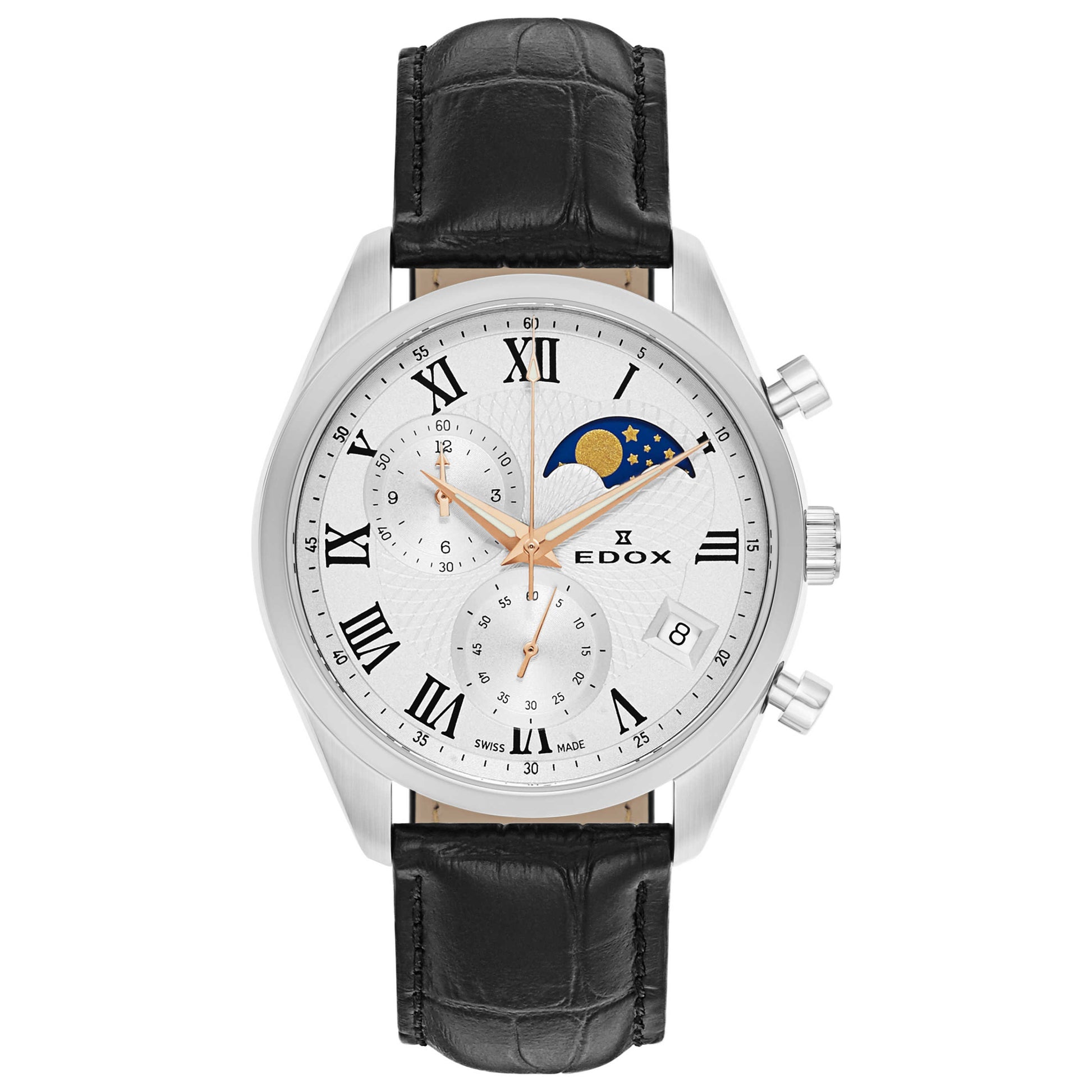 Front view of Edox Les Vauberts Men's Swiss Quartz (Battery-Powered) Watch 01655-3-ARR