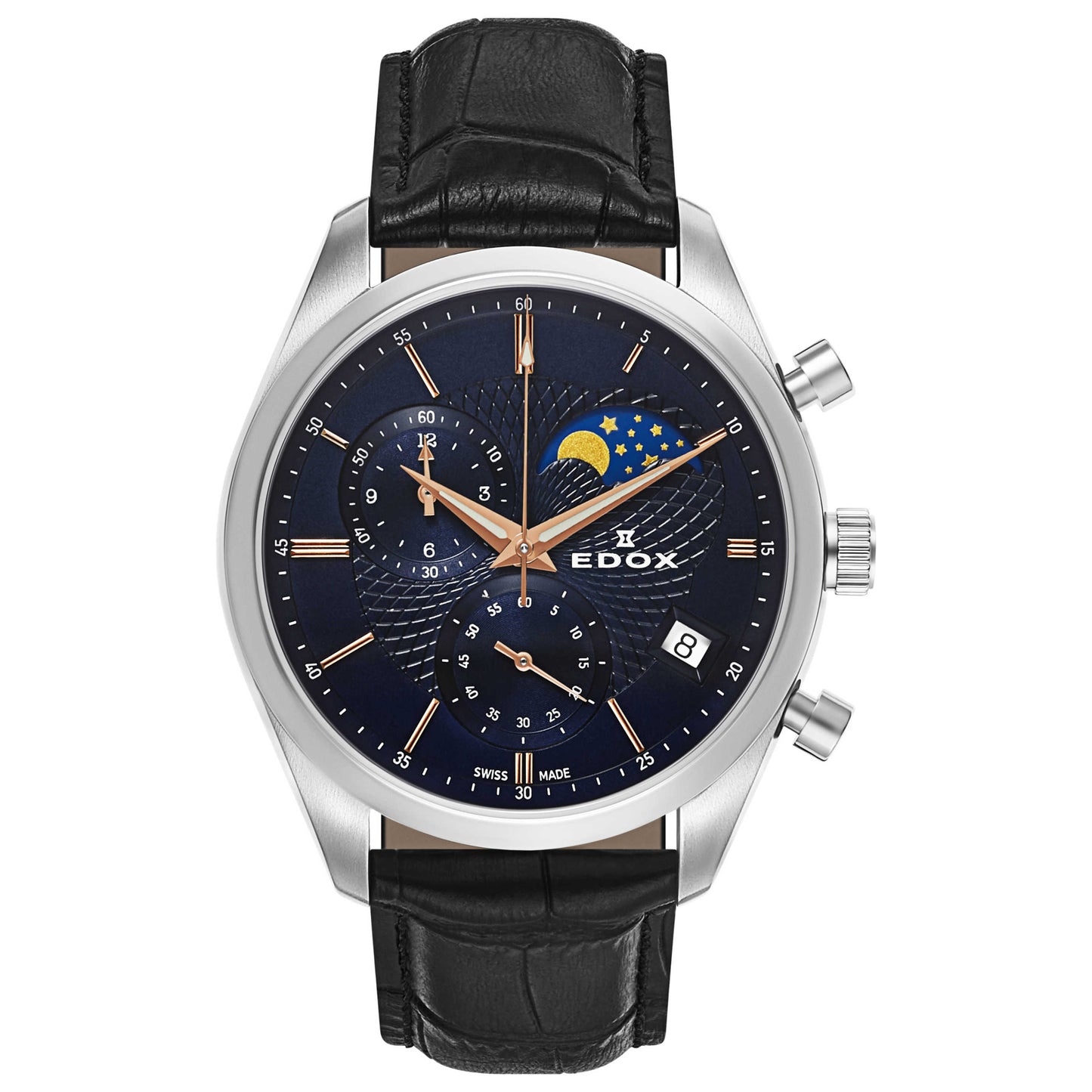 Front view of Edox Les Vauberts Men's Swiss Quartz (Battery-Powered) Watch 01655-3-BUIR