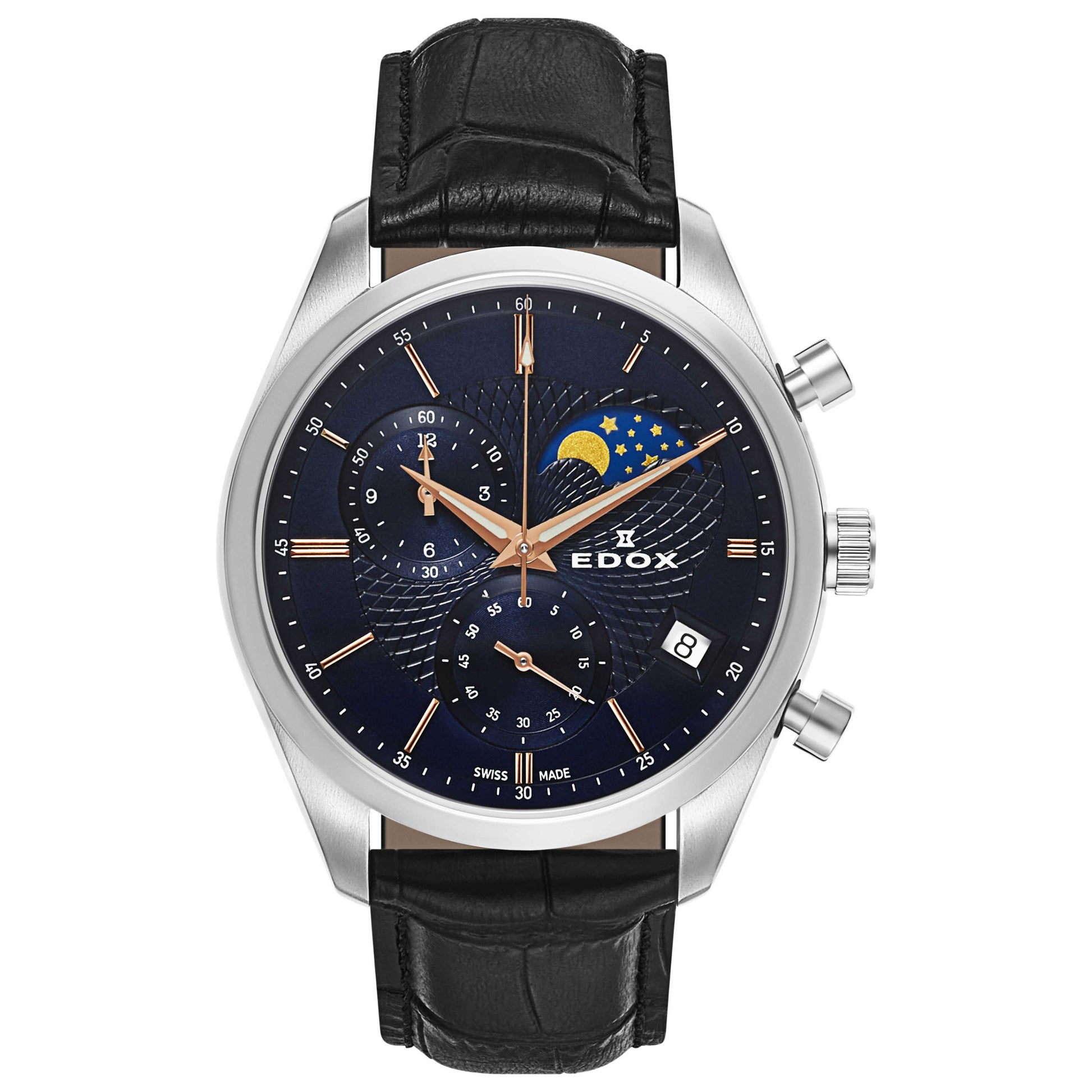 Front view of Edox Les Vauberts Men's Swiss Quartz (Battery-Powered) Watch 01655-3-BUIR
