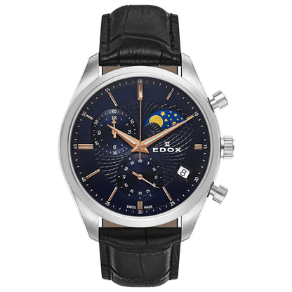 Front view of Edox Les Vauberts Men's Swiss Quartz (Battery-Powered) Watch 01655-3-BUIR
