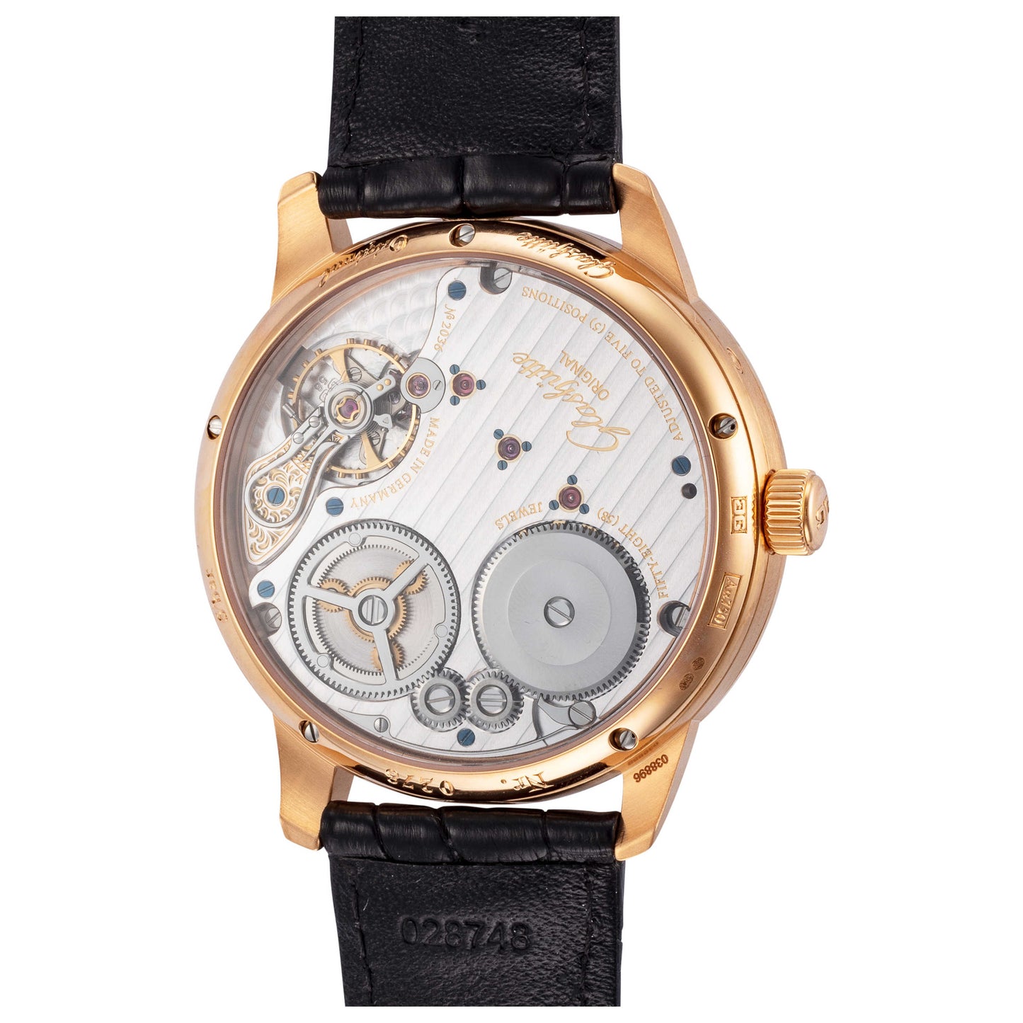 Back view of Glashutte Senator Regulator Men's Manual-Wind Watch 1-58-04-04-05-04