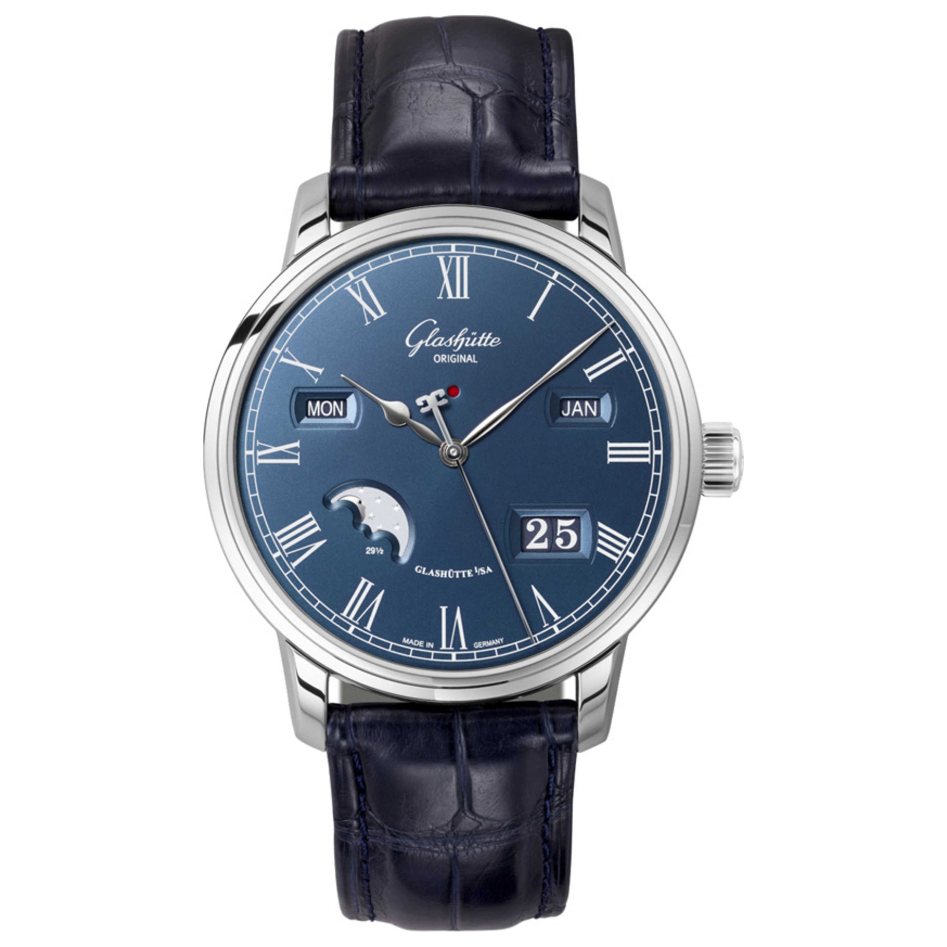 Front view of Glashutte Original Senator Perpetual Calendar Men's Automatic Watch 100-02-07-12-30