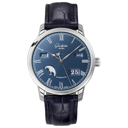 Front view of Glashutte Original Senator Perpetual Calendar Men's Automatic Watch 100-02-07-12-30