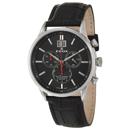 Front view of Edox Les Vauberts Men's Swiss Quartz (Battery-Powered) Watch 10010-3N-NIN