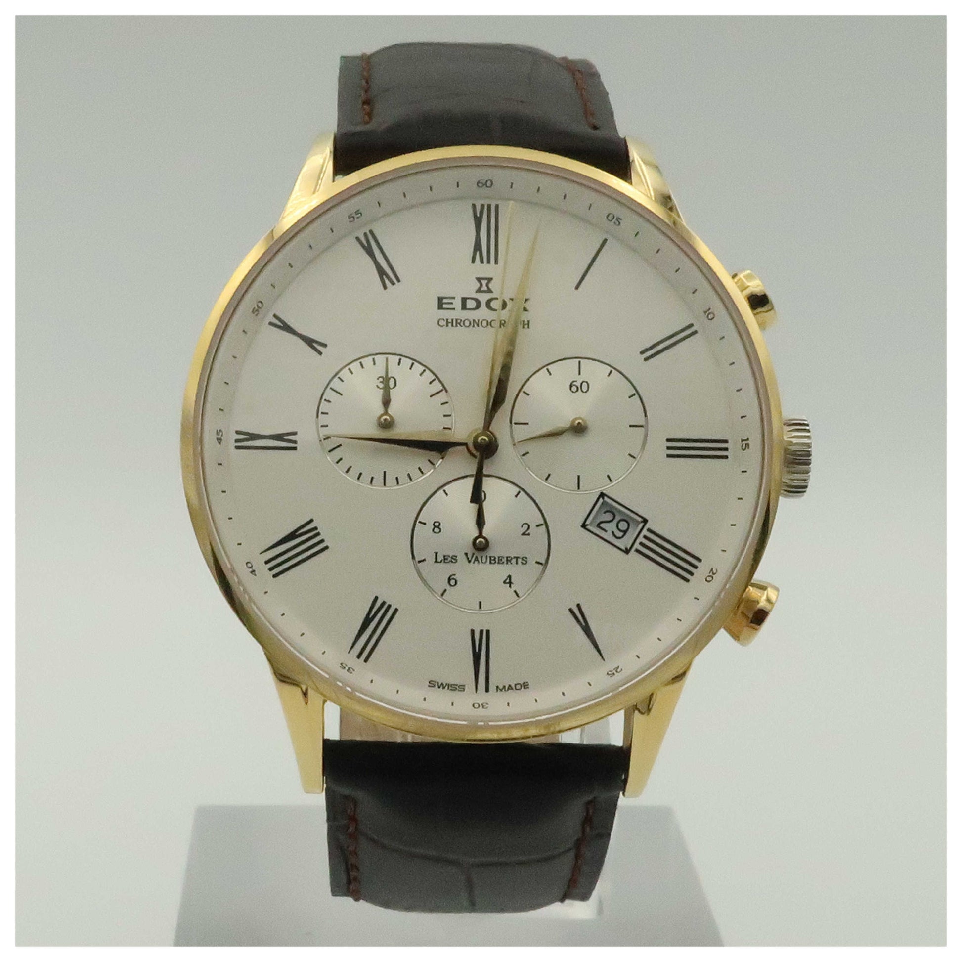 Front view of Edox Les Vauberts Men's Swiss Quartz (Battery-Powered) Watch 10408-37JA-ABD-PO