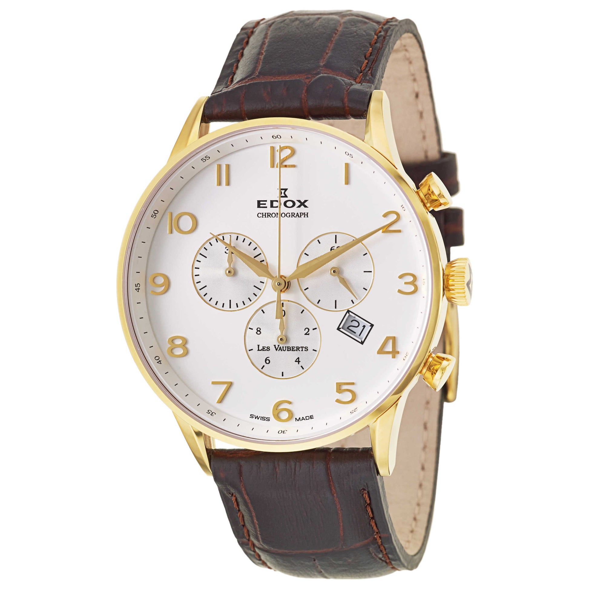 Front view of Edox Les Vauberts Men's Swiss Quartz (Battery-Powered) Watch 10408-37JA-ABD
