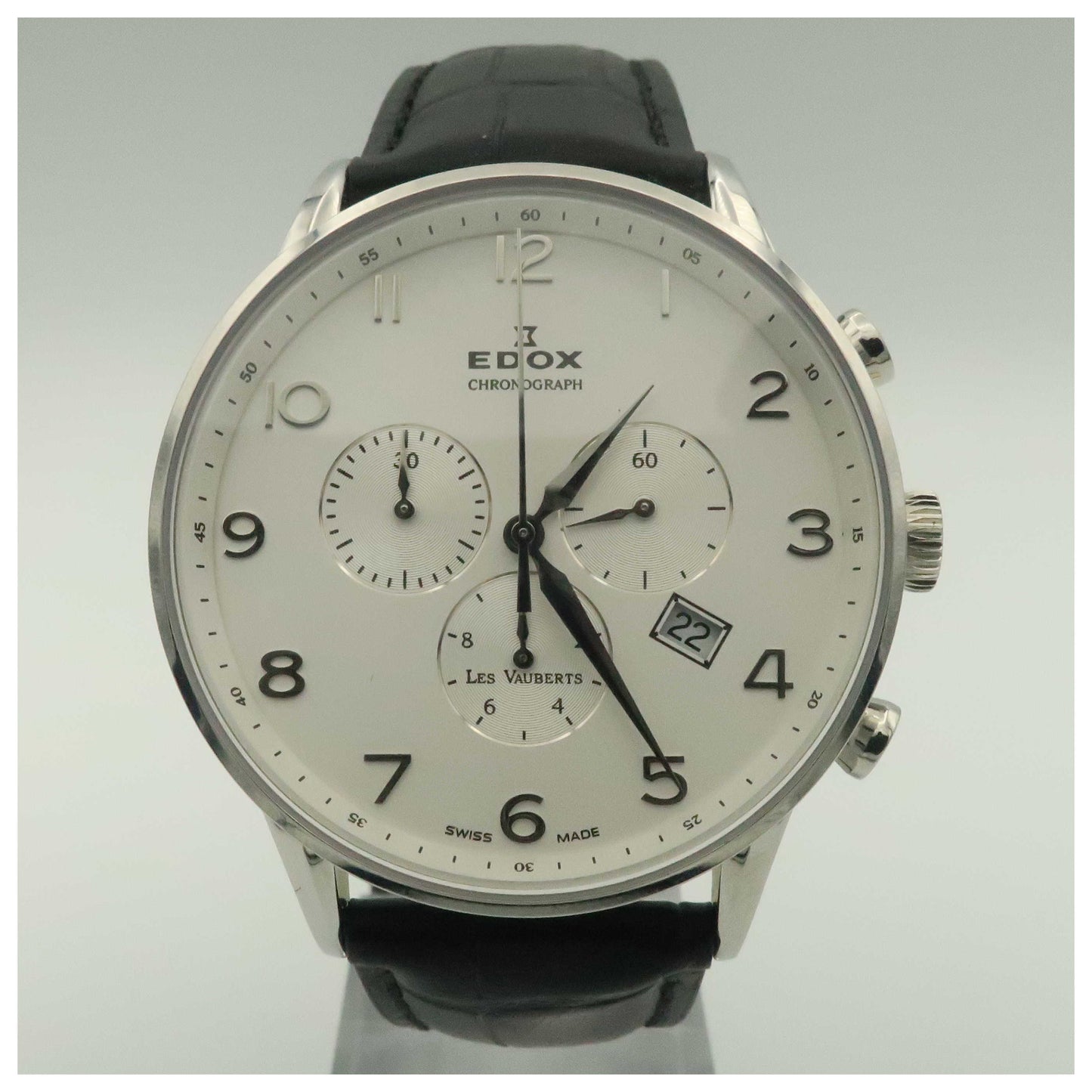 Front view of Edox Les Vauberts Men's Swiss Quartz (Battery-Powered) Watch 10408-3A-ABN-SDV
