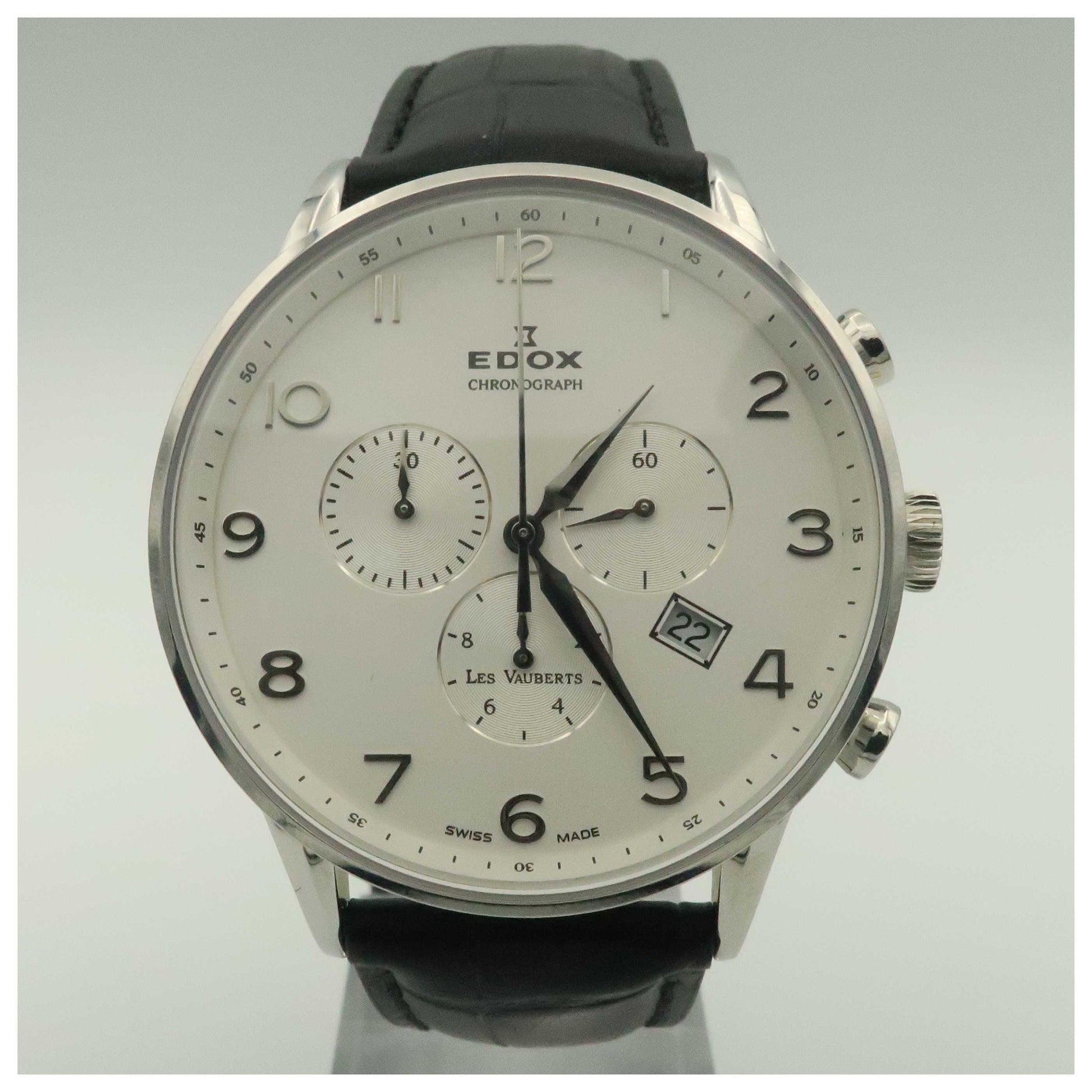 Front view of Edox Les Vauberts Men's Swiss Quartz (Battery-Powered) Watch 10408-3A-ABN-SDV