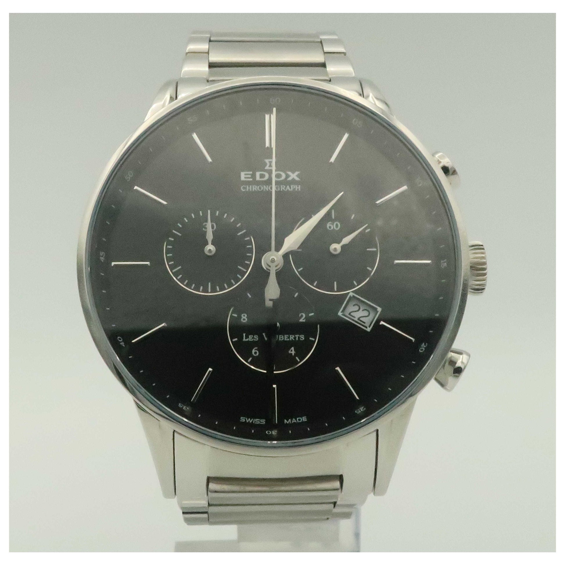 Front view of Edox Les Vauberts Men's Swiss Quartz (Battery-Powered) Watch 10409-3N-NIN-SDV