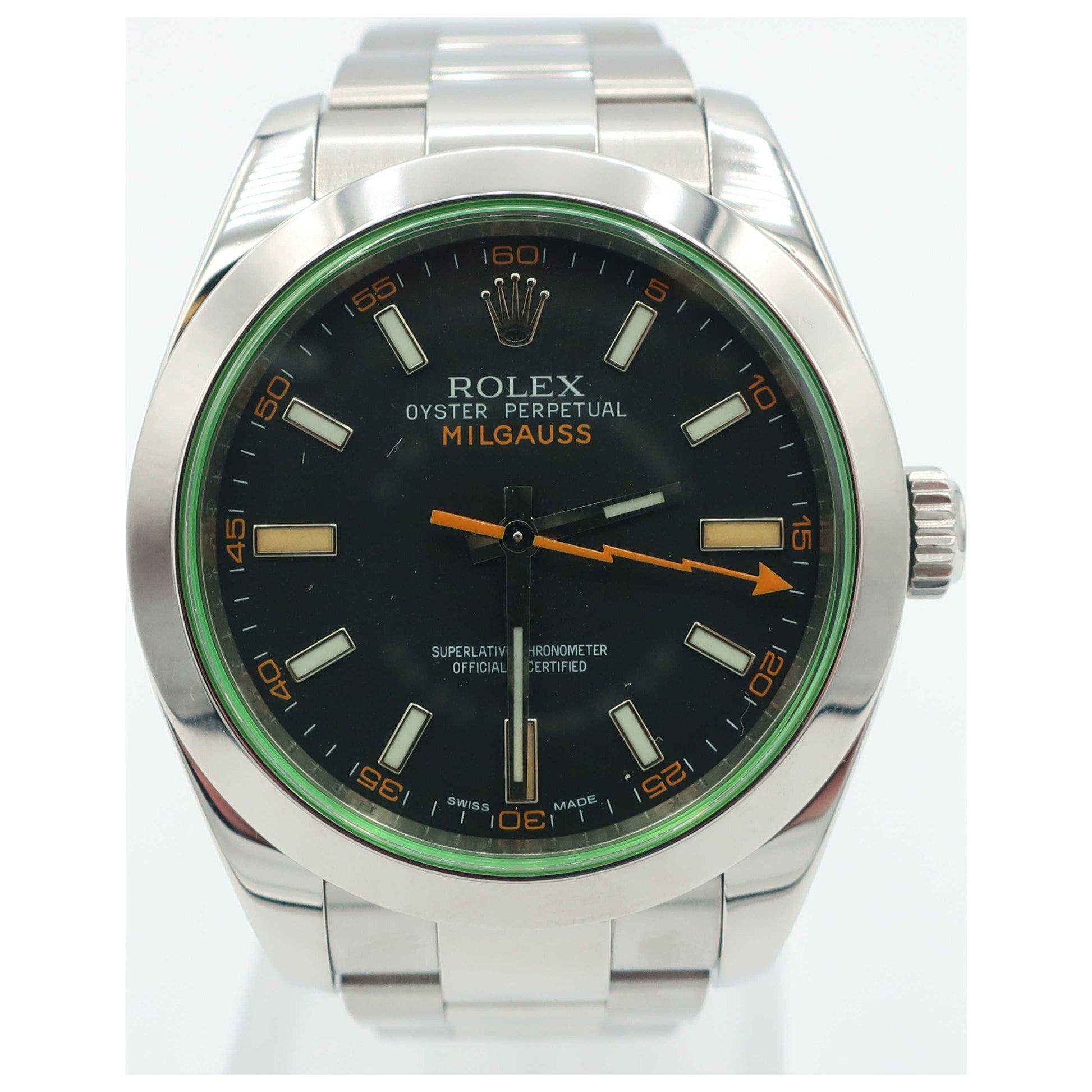 Front view of Rolex Milgauss Men's Automatic Watch 116400GV-PO