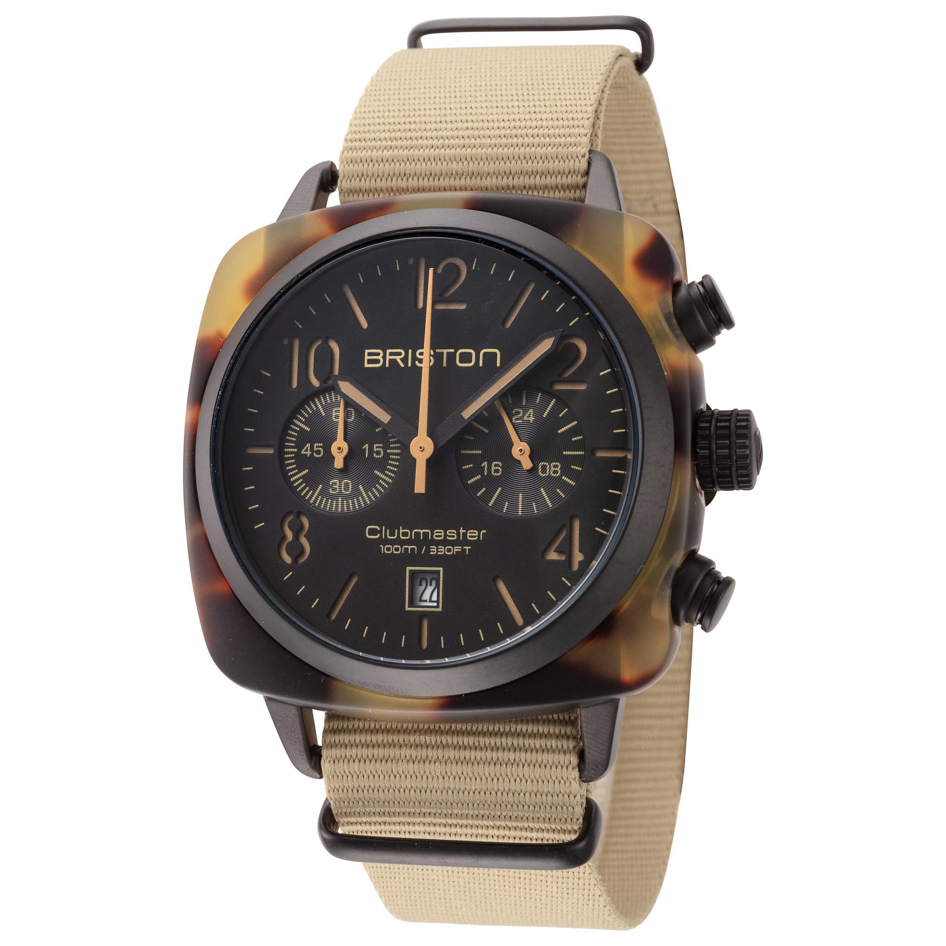 Front view of Briston Clubmaster Classic Safari Men's Quartz Watch 14140.PBAM.TS.5.NK