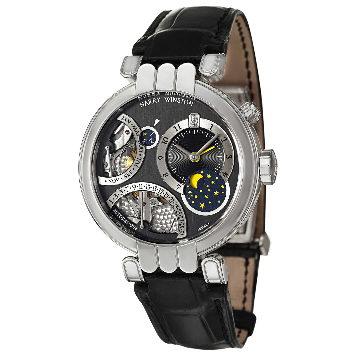 Front view of Harry Winston Premier Excenter Men's Automatic Watch 200-MAPC41PL-KC