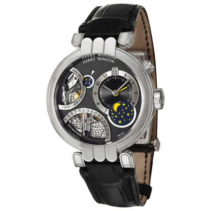 Front view of Harry Winston Premier Excenter Men's Automatic Watch 200-MAPC41PL-KC