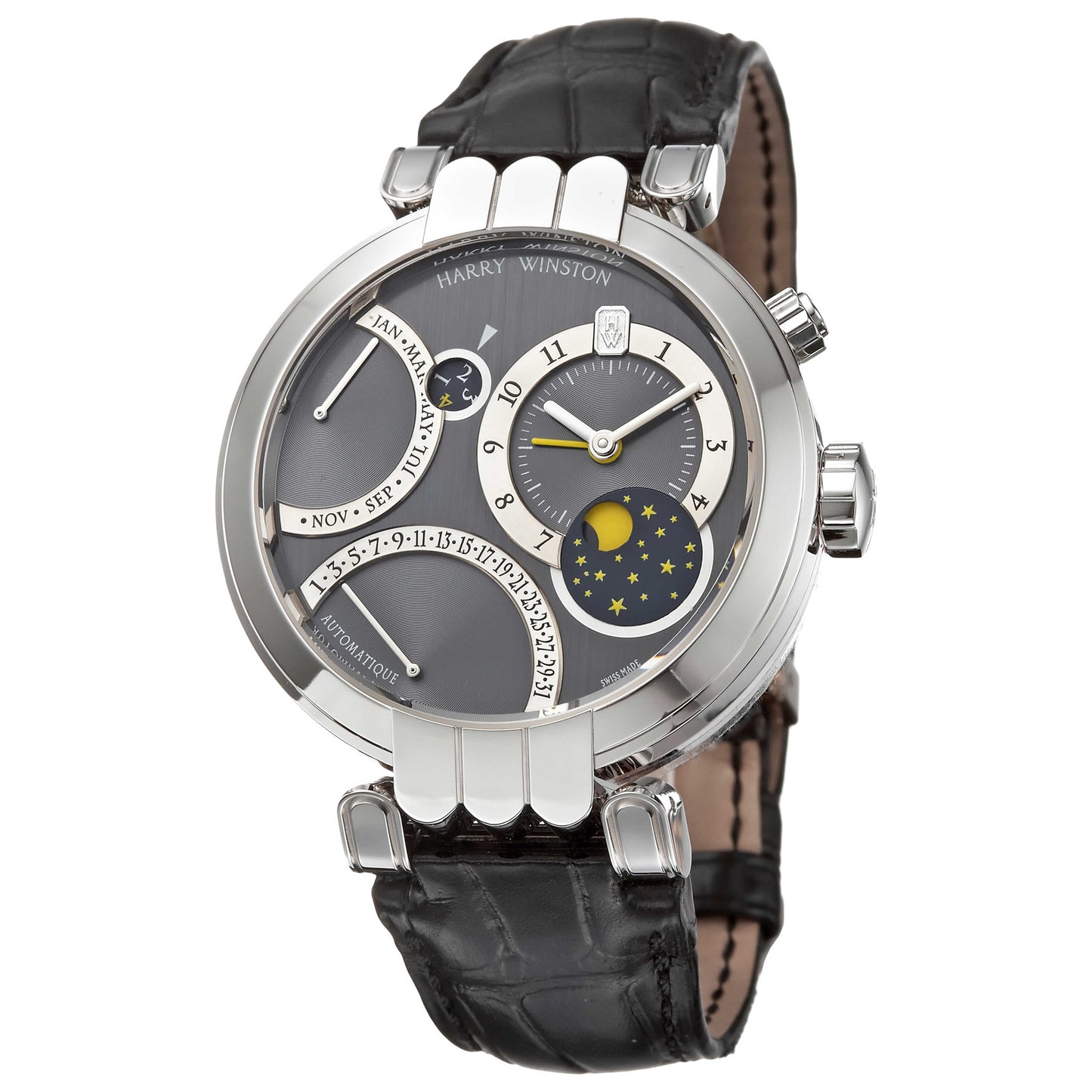 Front view of Harry Winston Premier Excenter Men's Automatic Watch 200-MAPC41WL-A