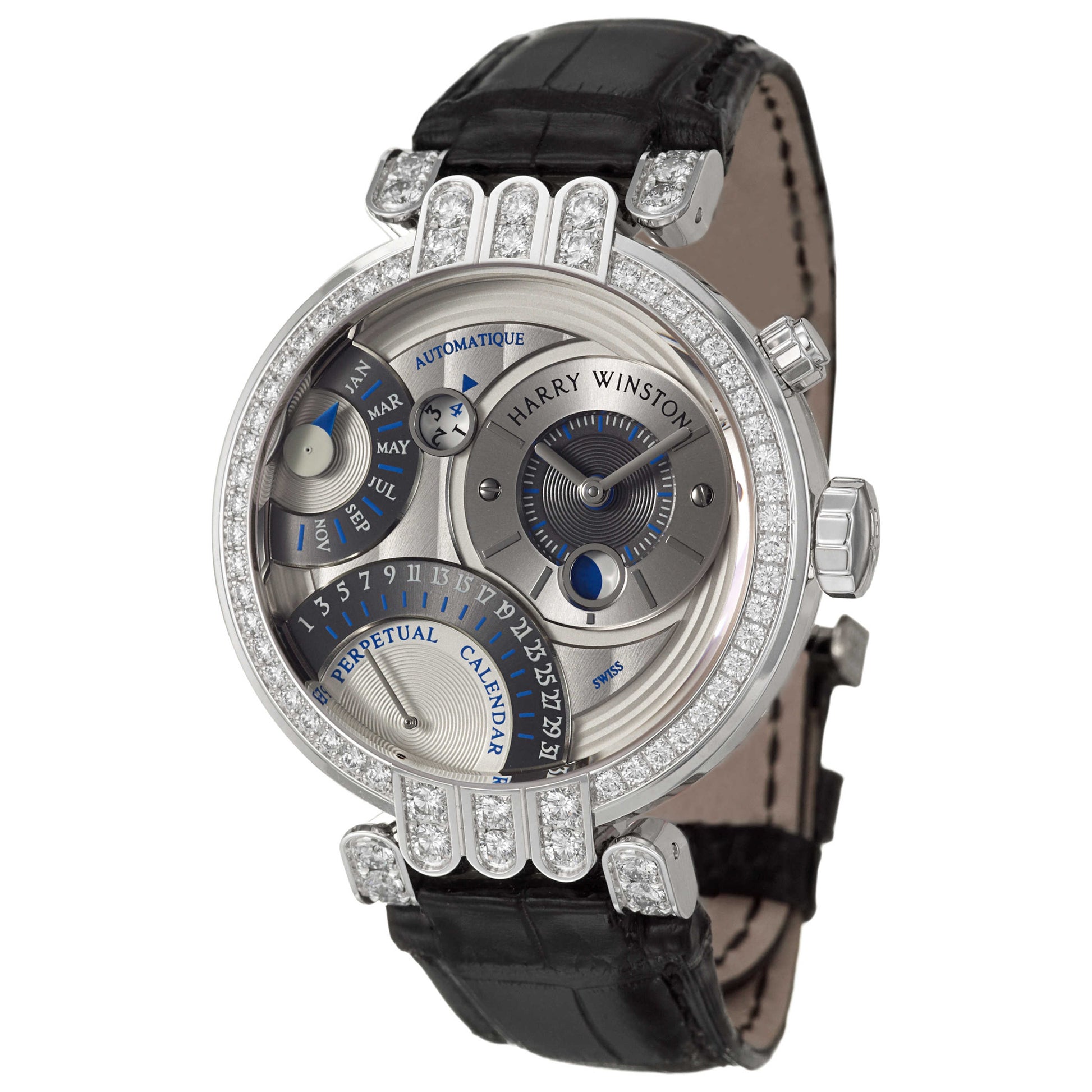 Front view of Harry Winston Premier Excenter Men's Automatic Watch 200-MAPC41WL-W1-D3-1