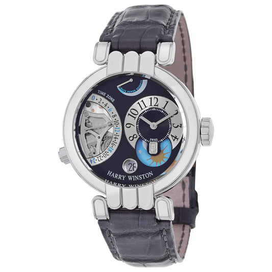 Front view of Harry Winston Premier Excenter Men's Manual-Wind Watch 200-MMTZ39PL-KC