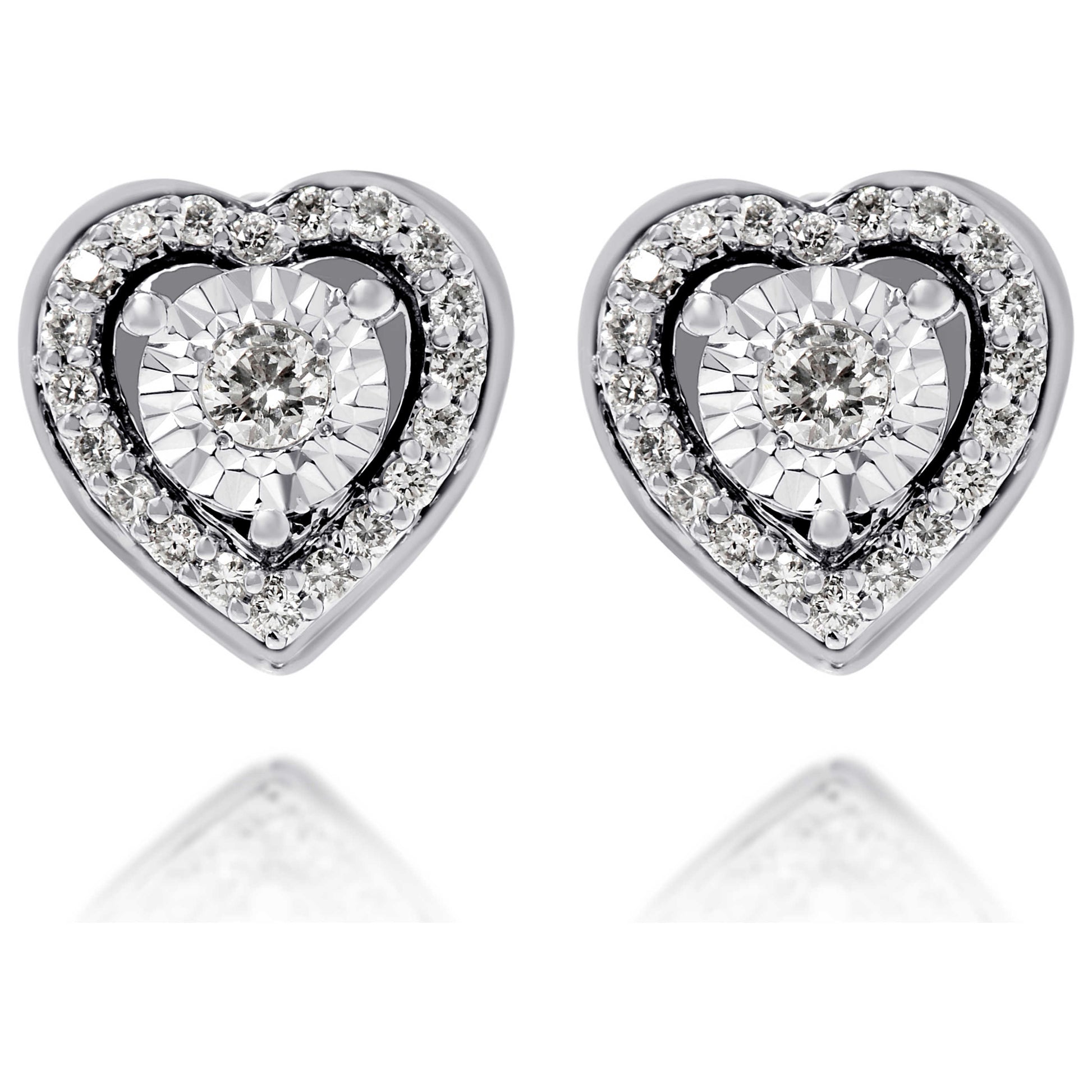 Front view of Bliss by Damiani Diamond Heart Stud Women's Earrings 20087975