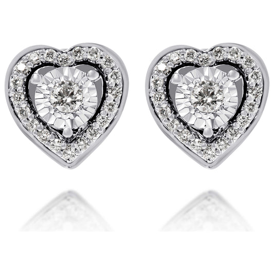 Front view of Bliss by Damiani Diamond Heart Stud Women's Earrings 20087975