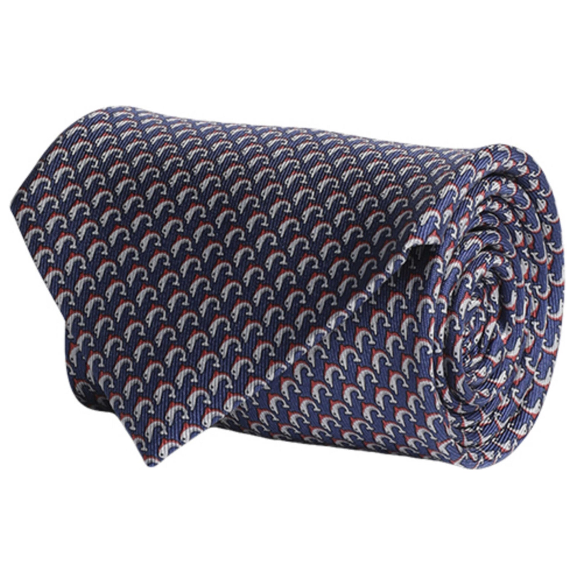Front view of Ferragamo Dolphin Print Men's Tie 358711-716117