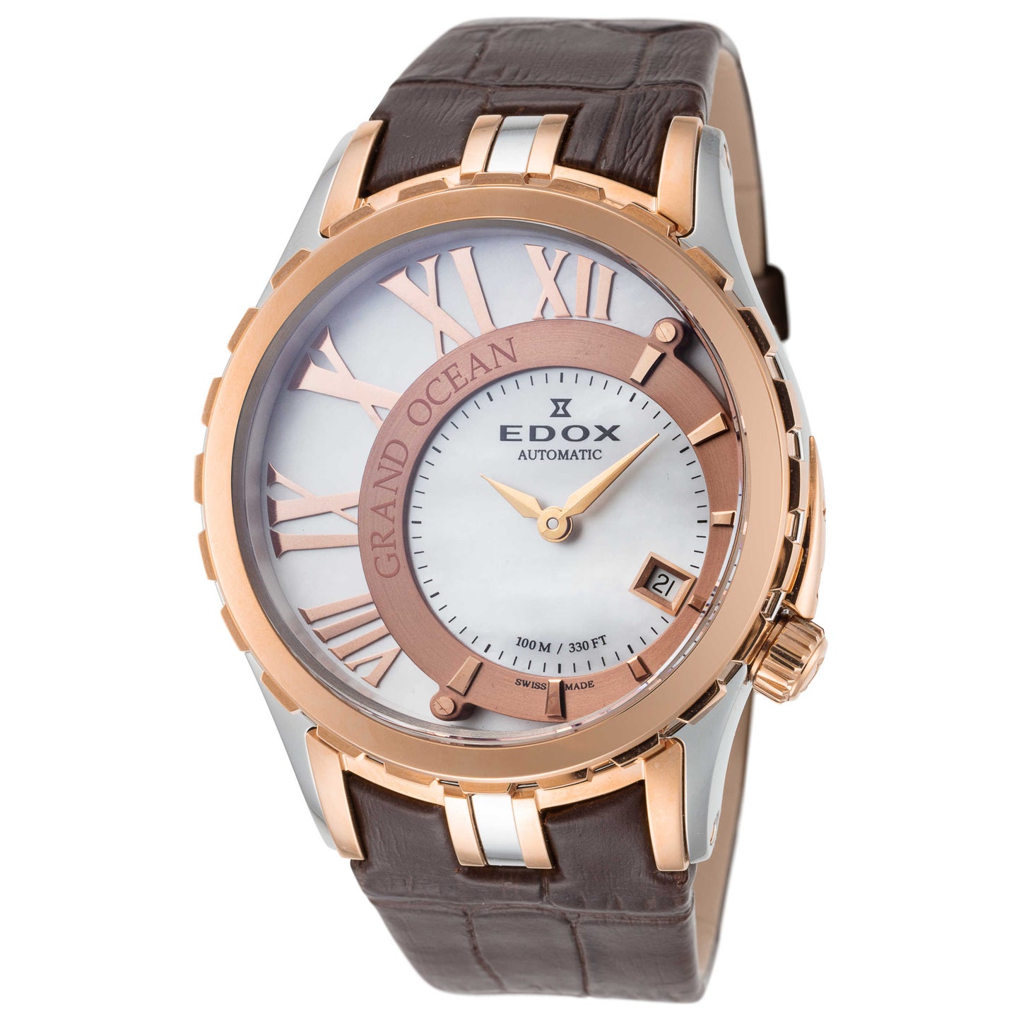 Front view of Edox Grand Ocean Women's Automatic Watch 37008-1357BRRBRIR-PO