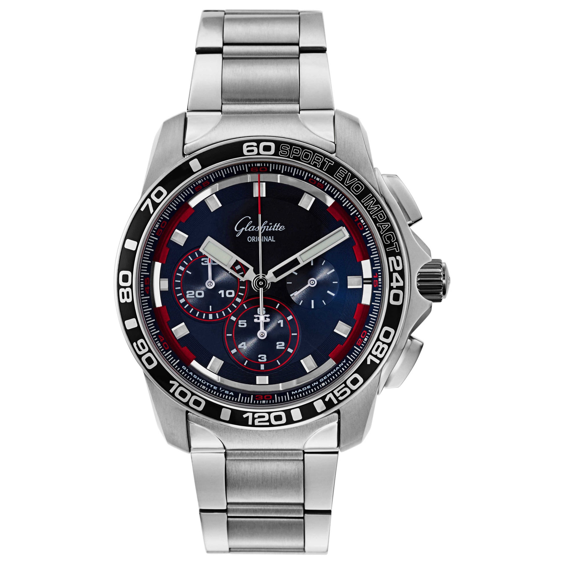 Front view of Glashutte Sport Evolution Men's Automatic Watch 39-31-73-73-14