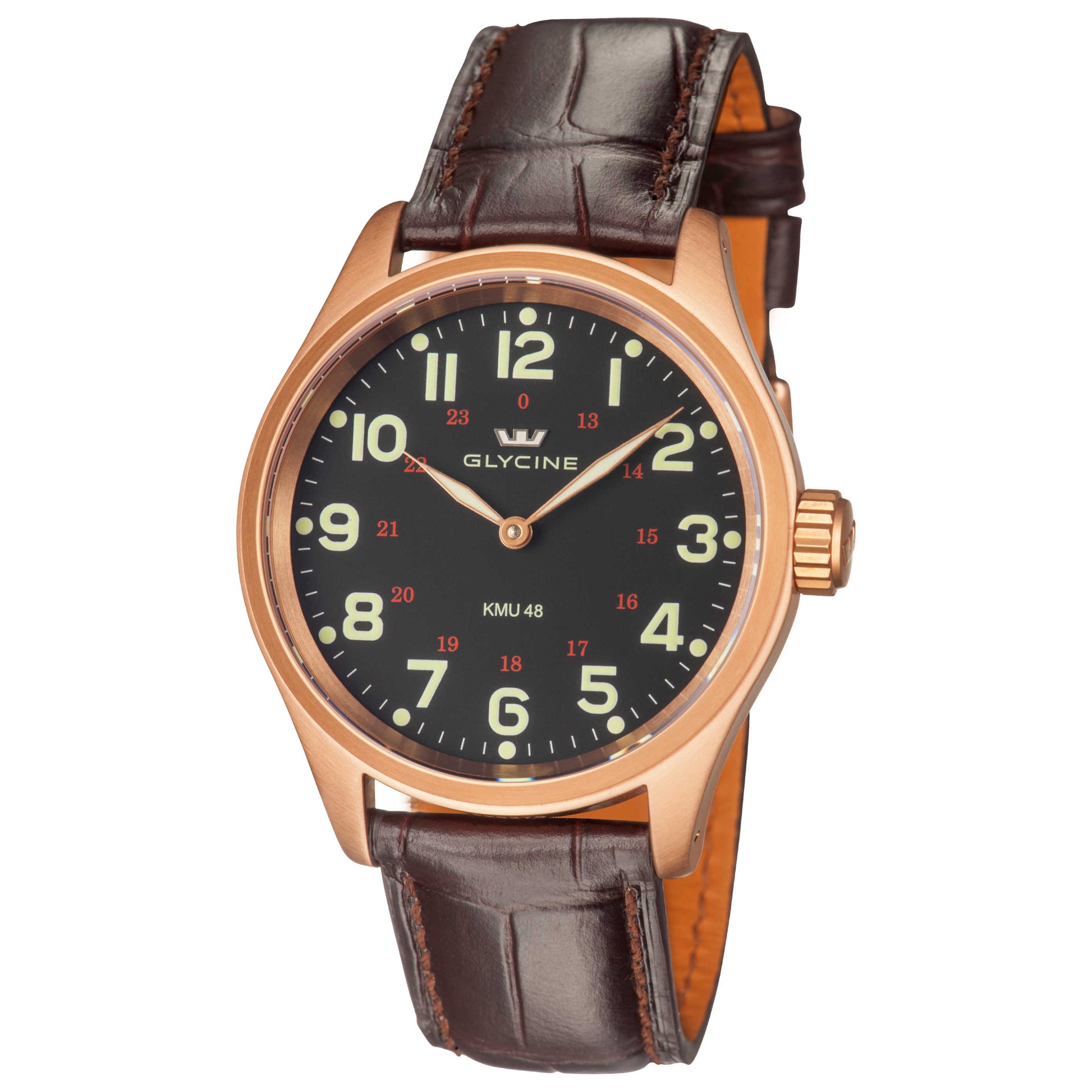 Front view of Glycine KMU 48 Men's Manual-Wind Watch 3906.29AT.LBK7D