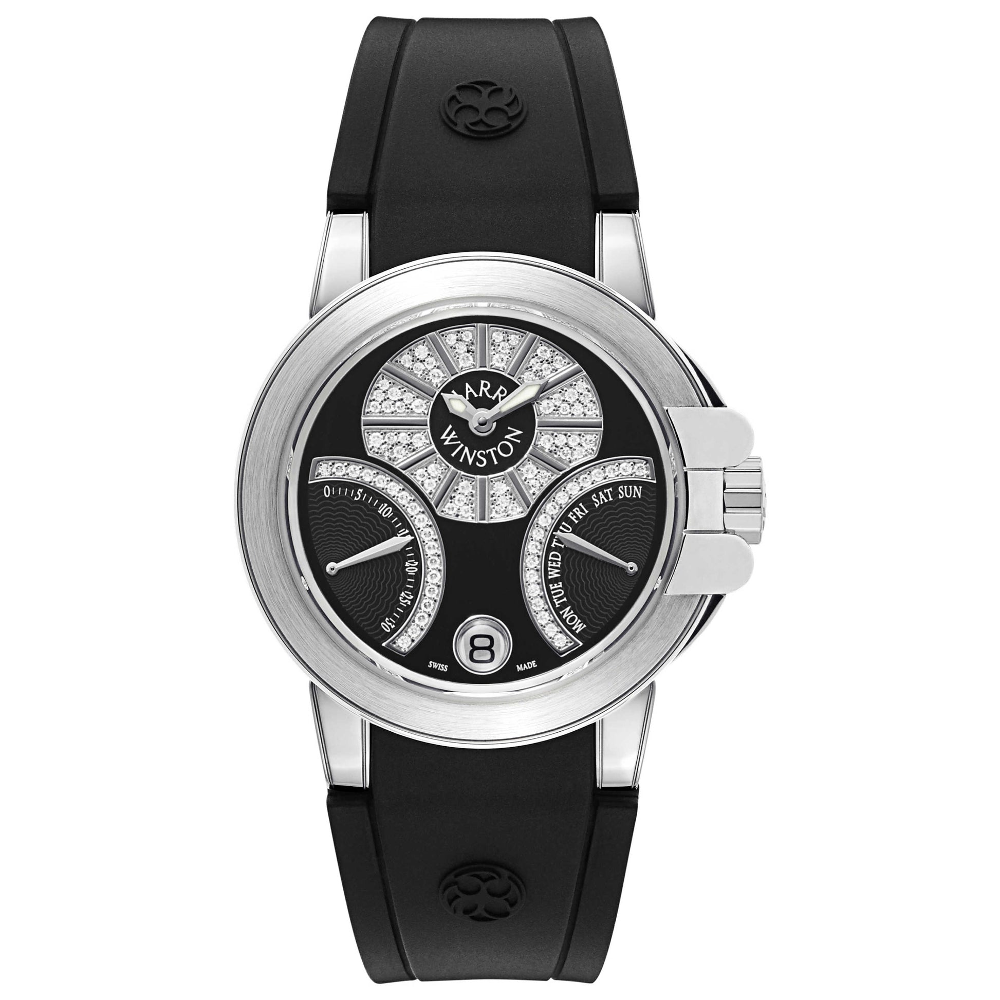 Front view of Harry Winston Ocean Biretrograde Women's Automatic Watch 400-UABI36WC-KD