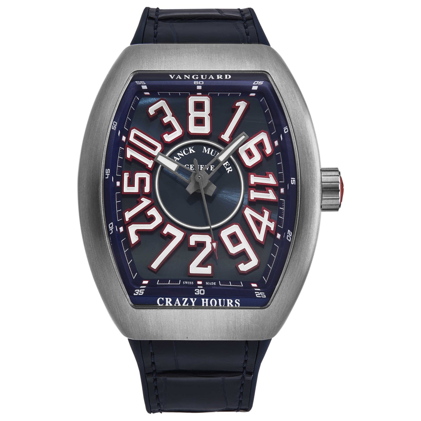 Front view of Franck Muller Vanguard Crazy Hours Men's Automatic Watch 45CHTTAMERBLU