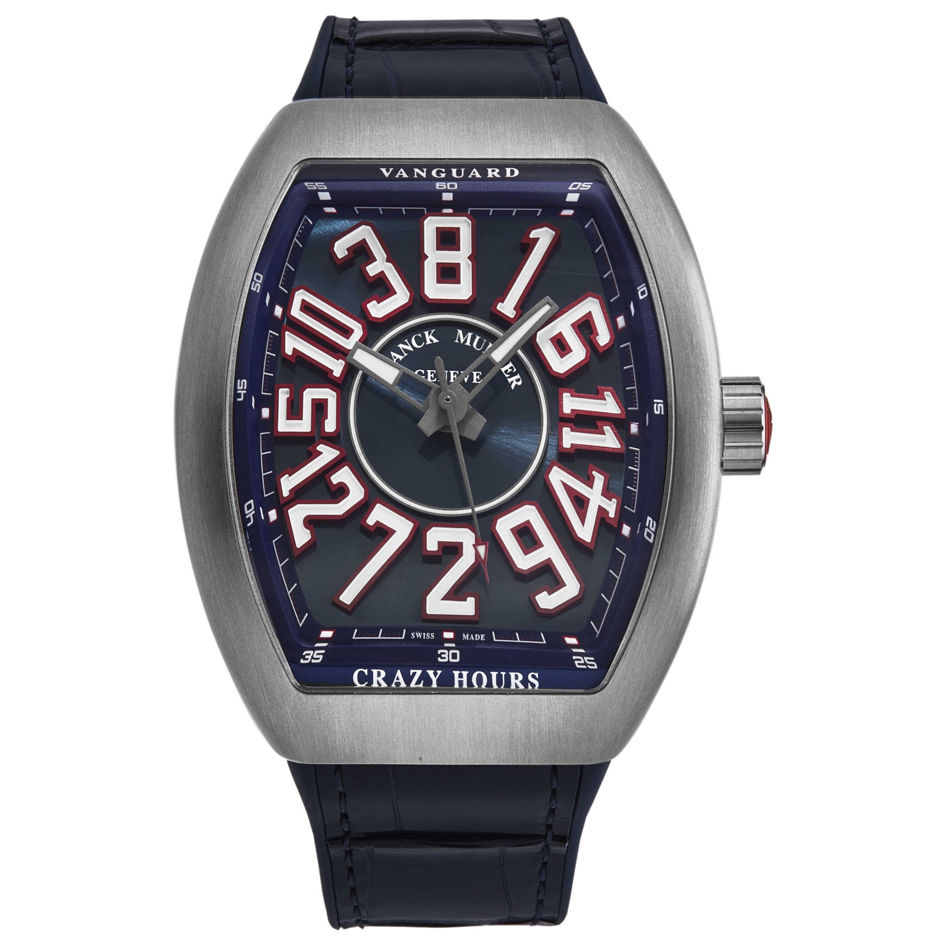 Front view of Franck Muller Vanguard Crazy Hours Men's Automatic Watch 45CHTTAMERBLU