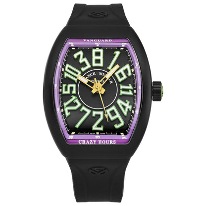 Front view of Franck Muller Vanguard Crazy Hours Men's Automatic Watch 45CHTTBLKGRNPRL